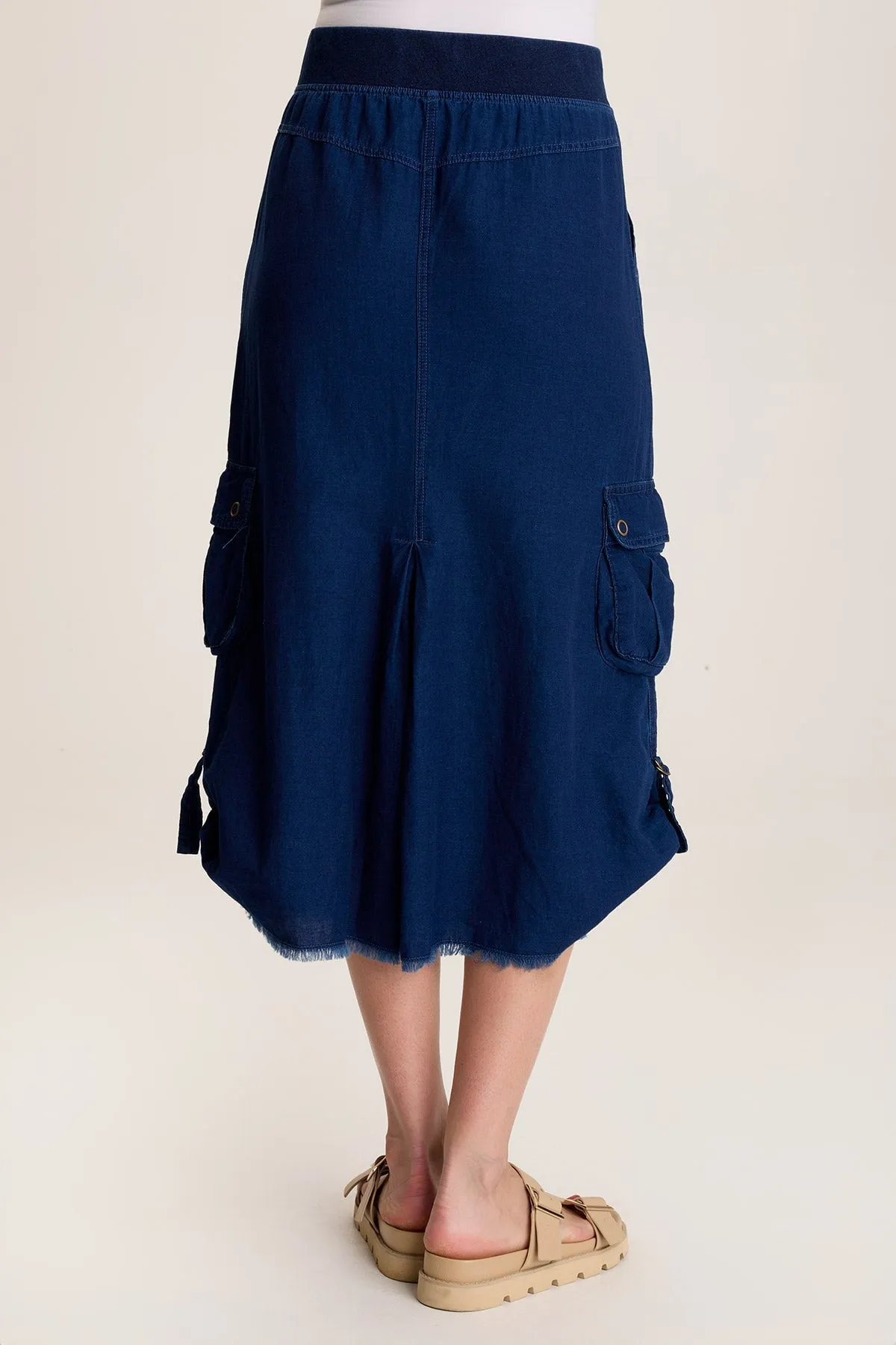 Chesney Mock-Denim Cargo Midi Skirt Party Guest