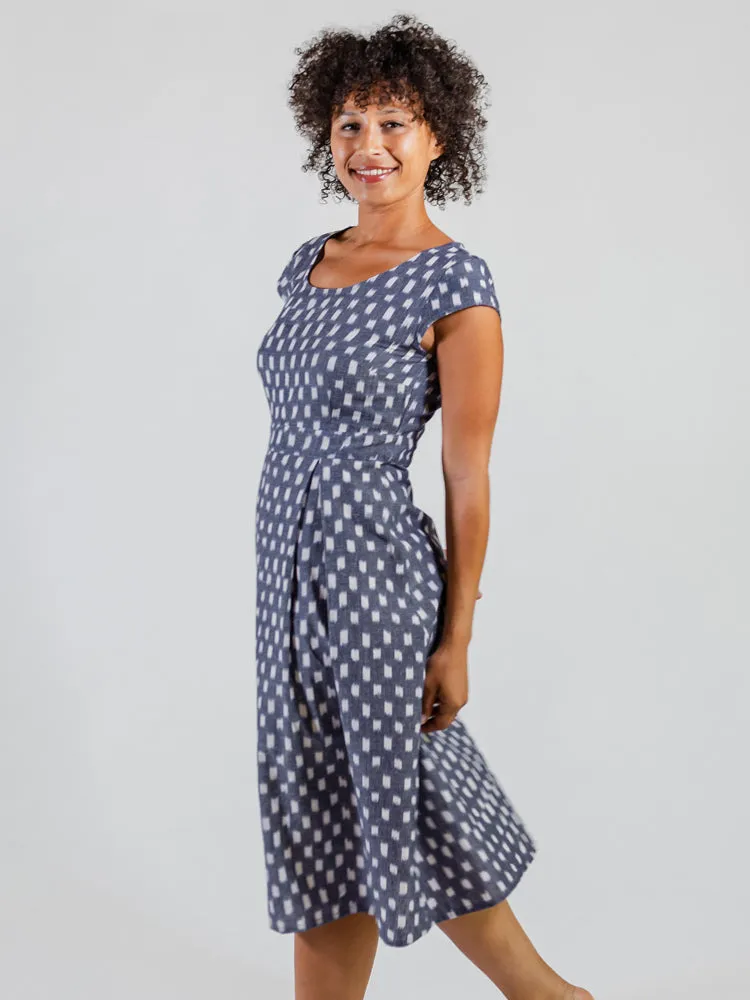 Vintage Pleat Dress - Blue Ikat Heat Safe