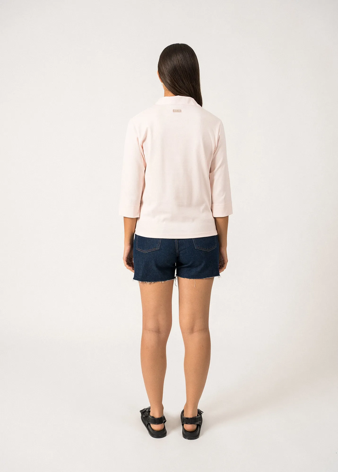 OLERON - Polo Shirt with ? Sleeve | 100% Cotton | Comfort Fit (LIGHT PINK) Young Edge Durable Stitching