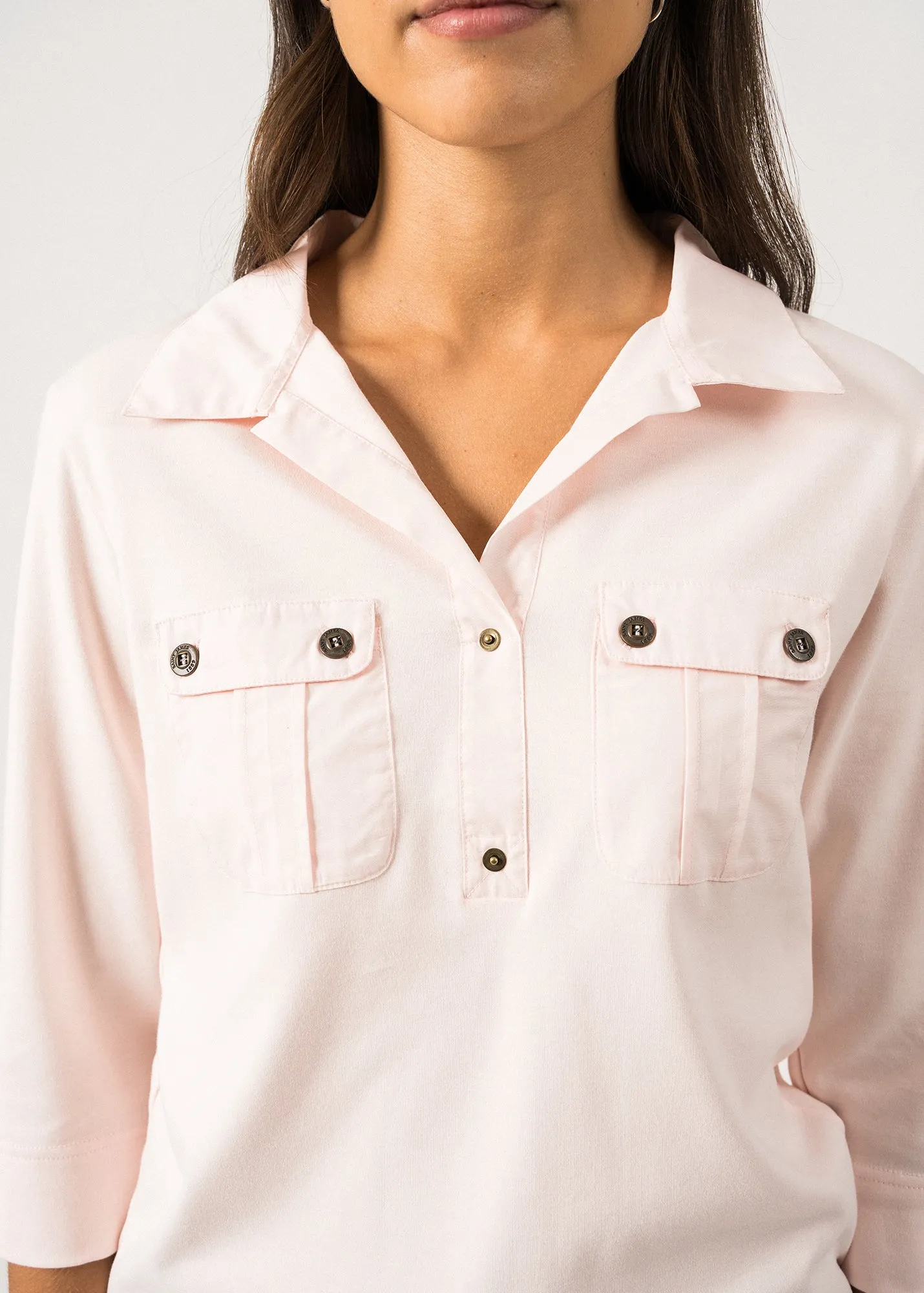 ZeroRestrictionMobility OLERON - Polo Shirt with ? Sleeve | 100% Cotton | Comfort Fit (LIGHT PINK)