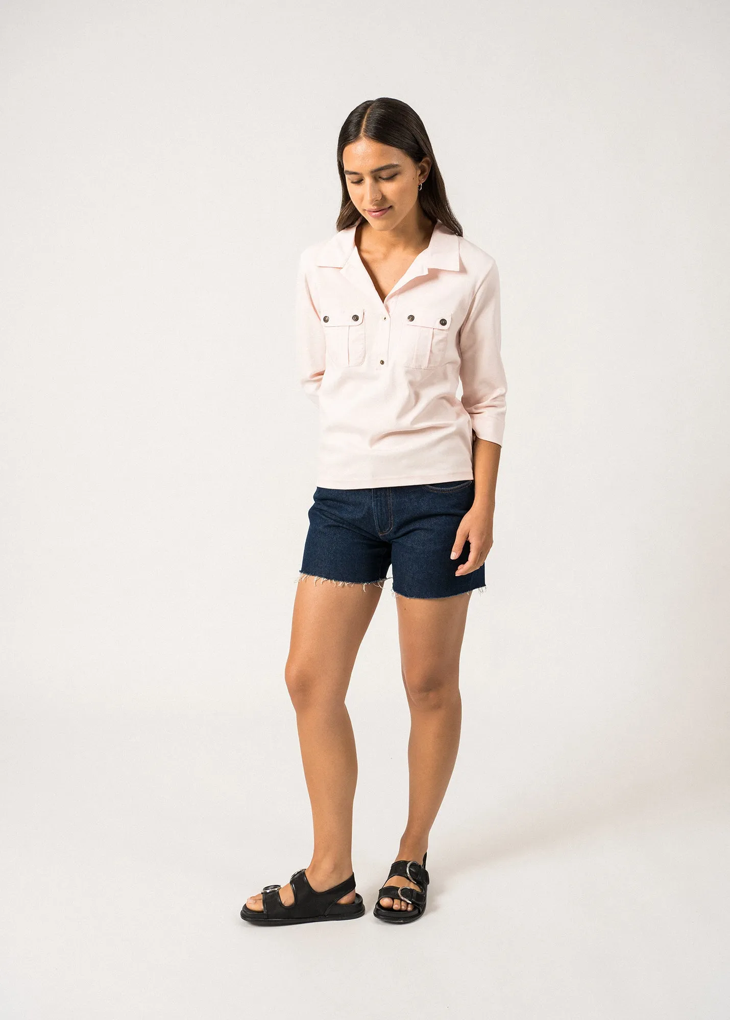 OLERON - Polo Shirt with ? Sleeve | 100% Cotton | Comfort Fit (LIGHT PINK) NonChafingEdges