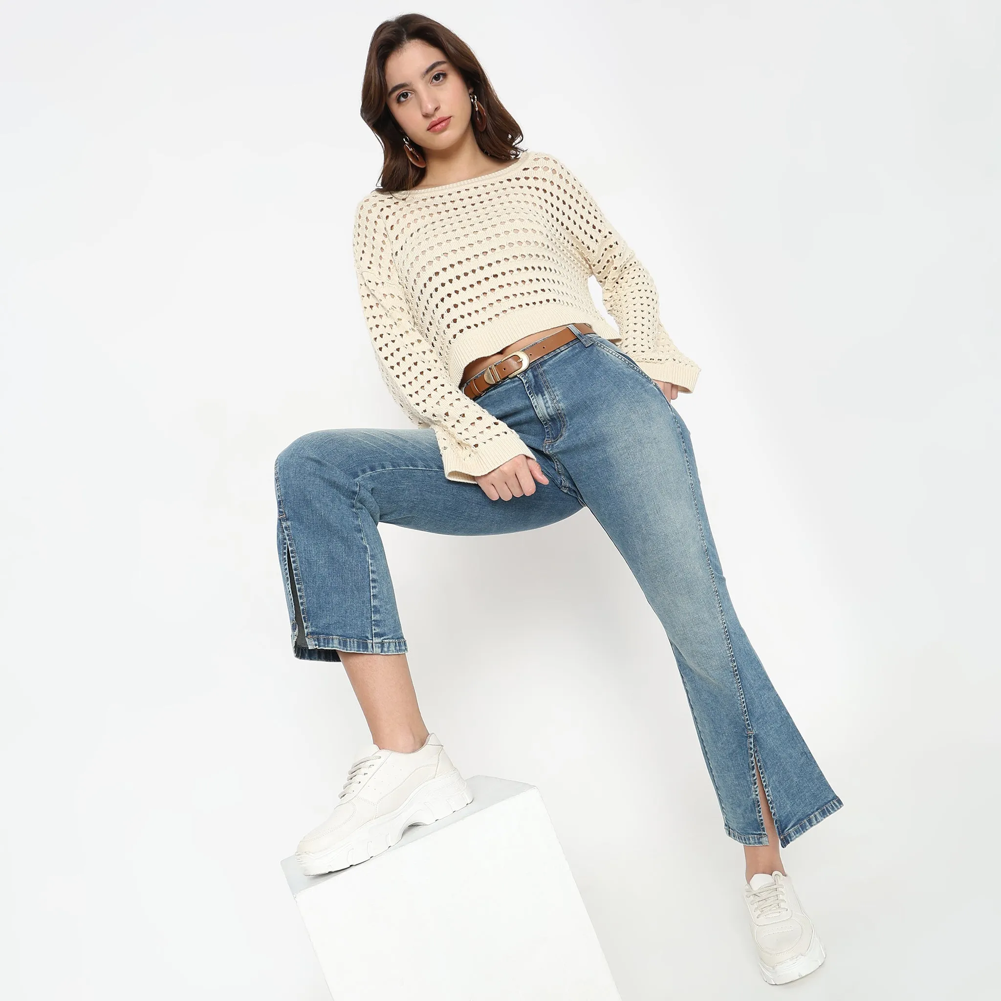 Boot Cut High Rise Jeans SplitHemDesign ThermalRegulating Fabric