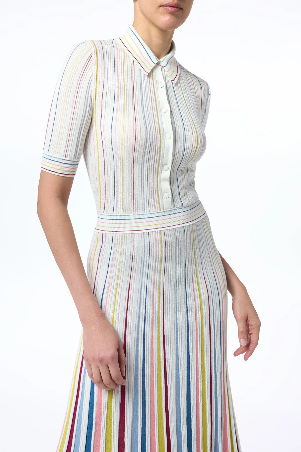 Inner Glow Calypso Pinstripe Knit Midi Dress in Ivory Multi Merino Wool