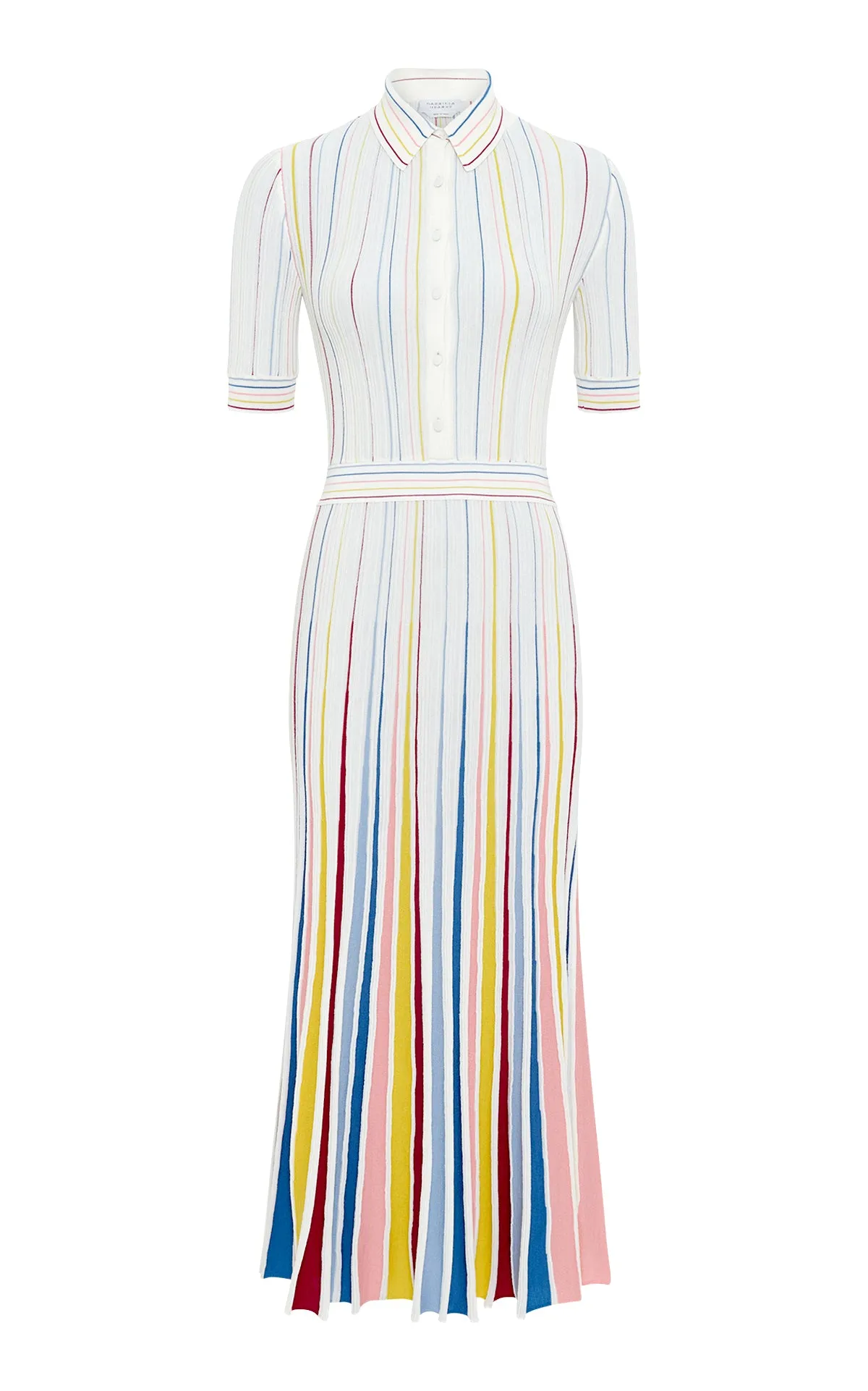 Calypso Pinstripe Knit Midi Dress in Ivory Multi Merino Wool Breathable knit