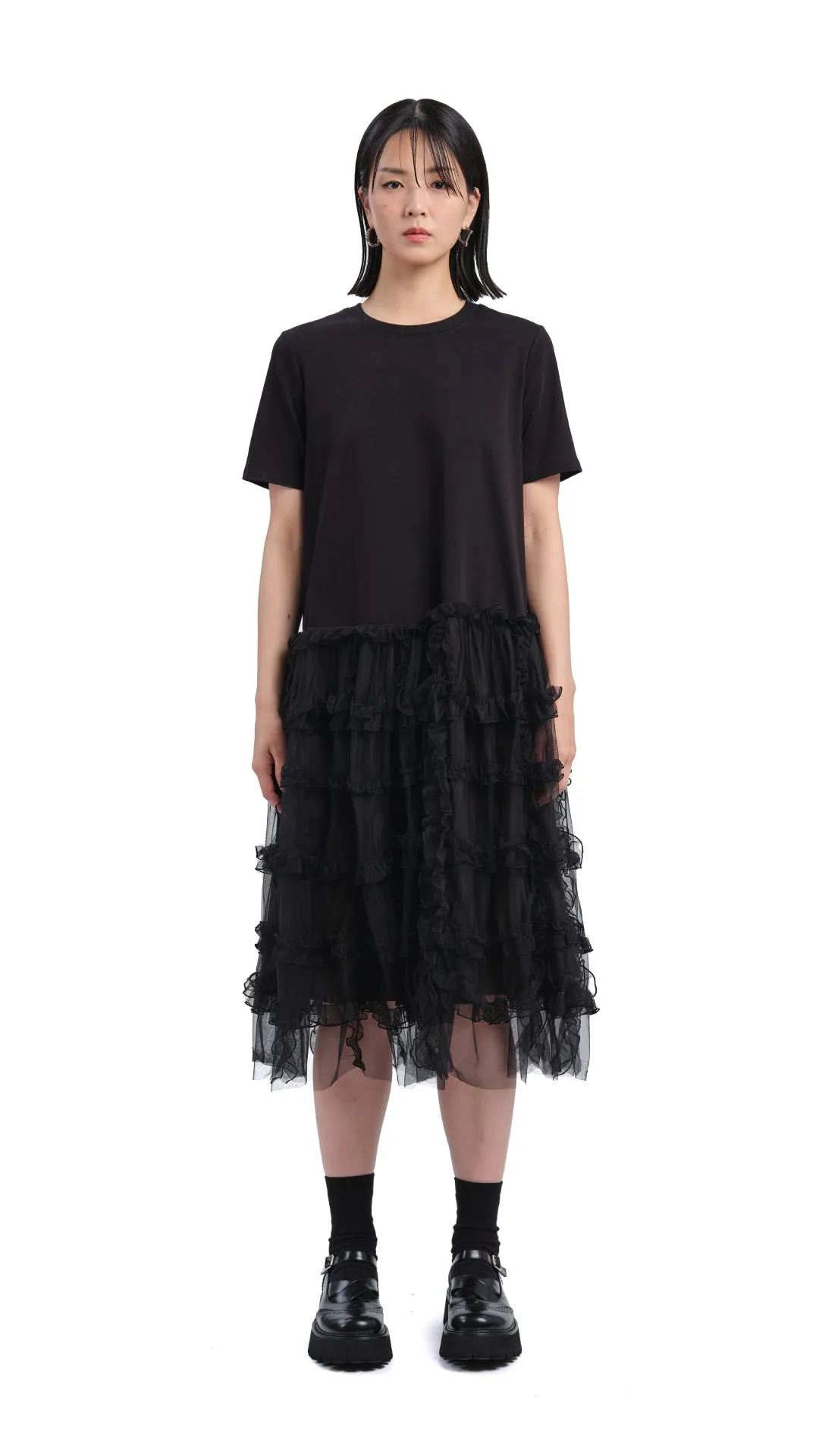 Soft Jersey Earth Glow Mesh Layered Dress