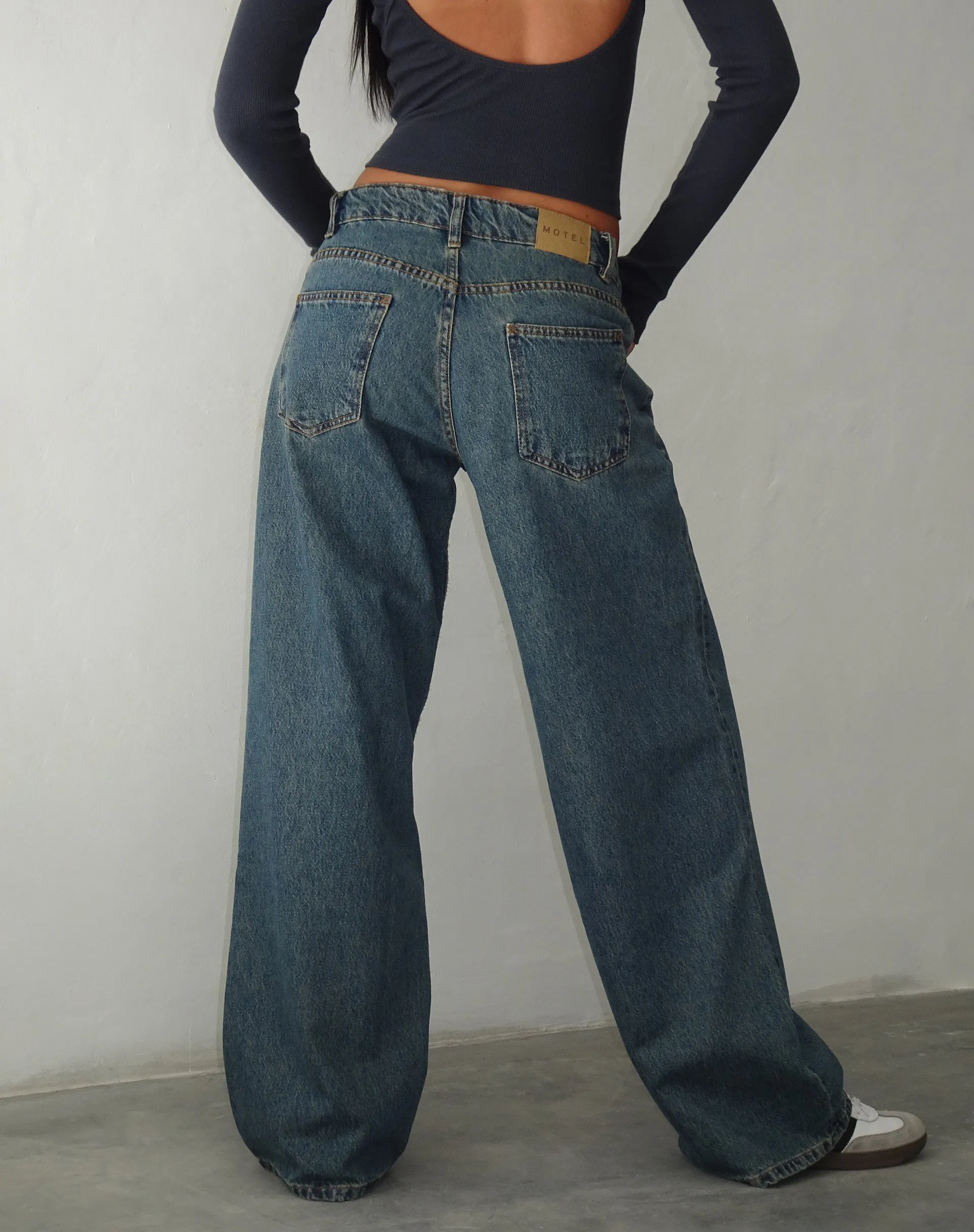 Durable Construction NonSlipGrip Roomy Extra Wide Low Rise Jeans in Brown Blue Acid