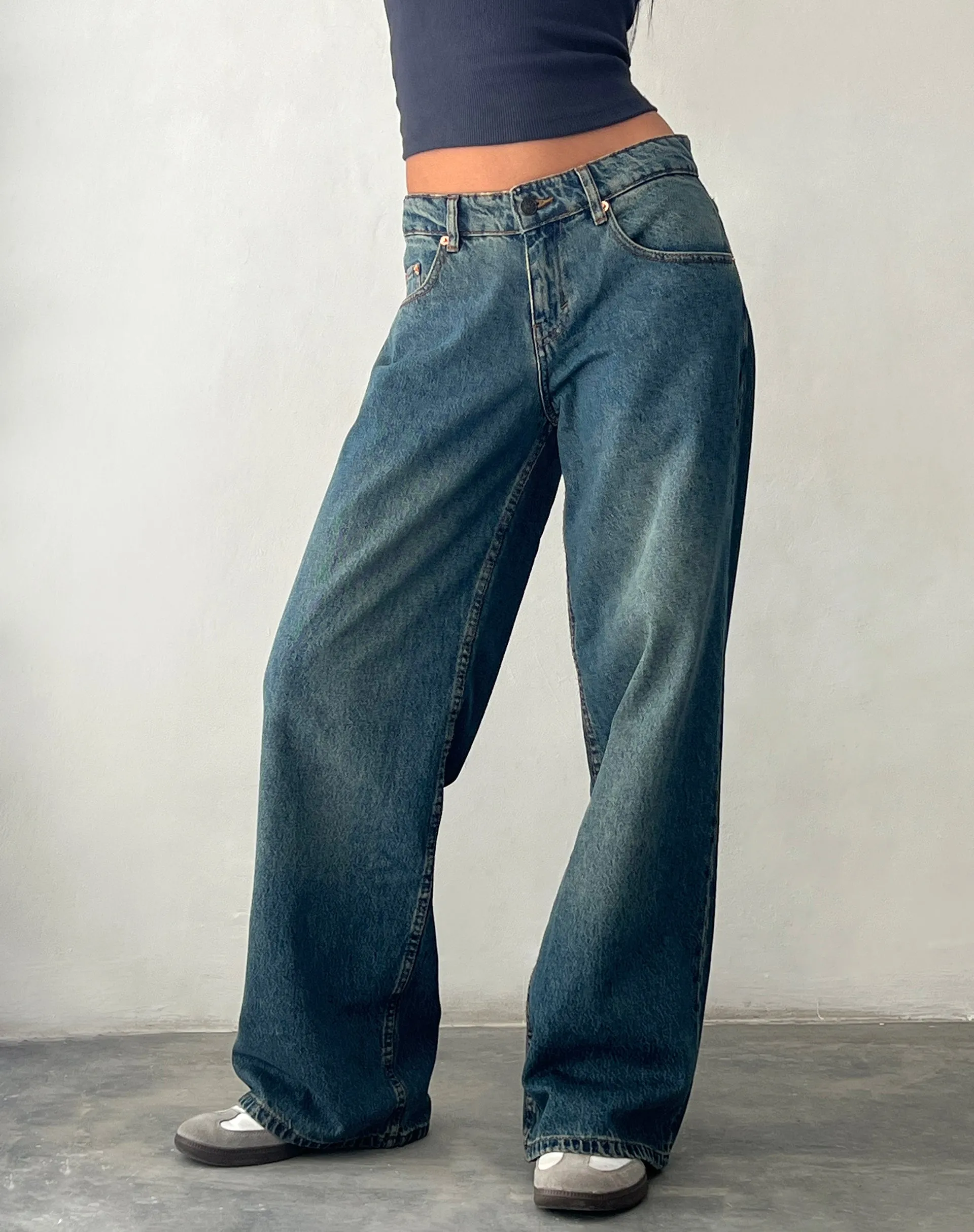 SweatAbsorbentLining Roomy Extra Wide Low Rise Jeans in Brown Blue Acid