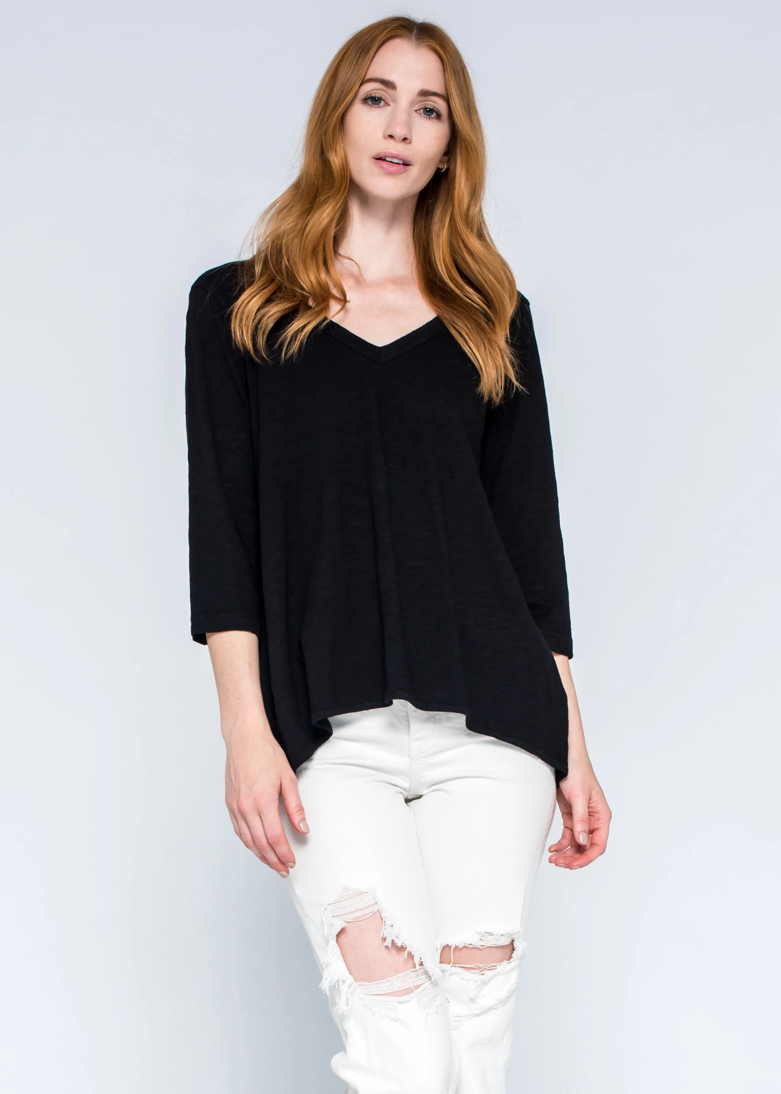 3/4 Sexy Deep V Neck Shrunken Boyfriend Top EcoFriendlyProduction