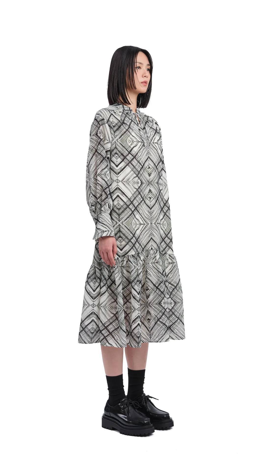 Data Mode Handcrafted Checker Printed Shirt Dress