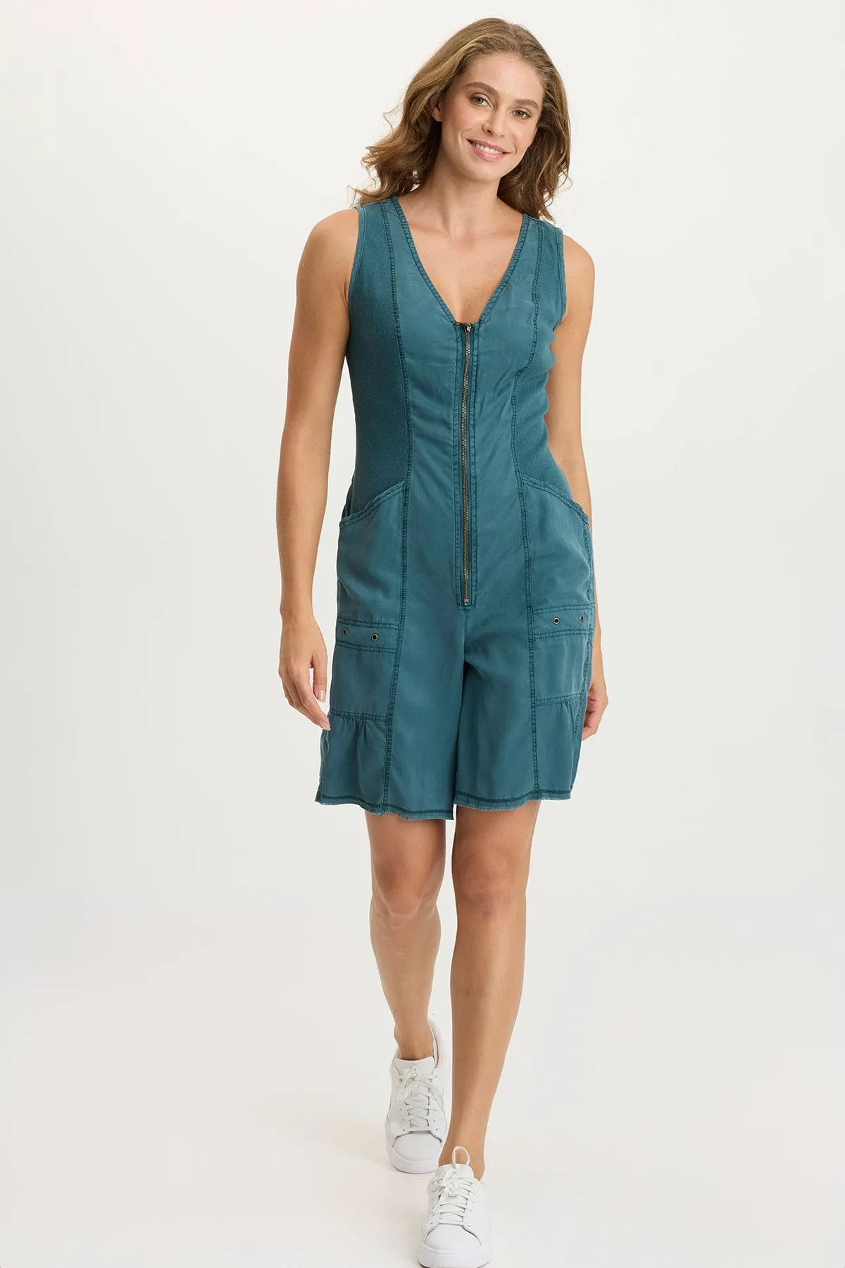 Montgomery Twill Zip-up Romper warm fleece Heroine Glow