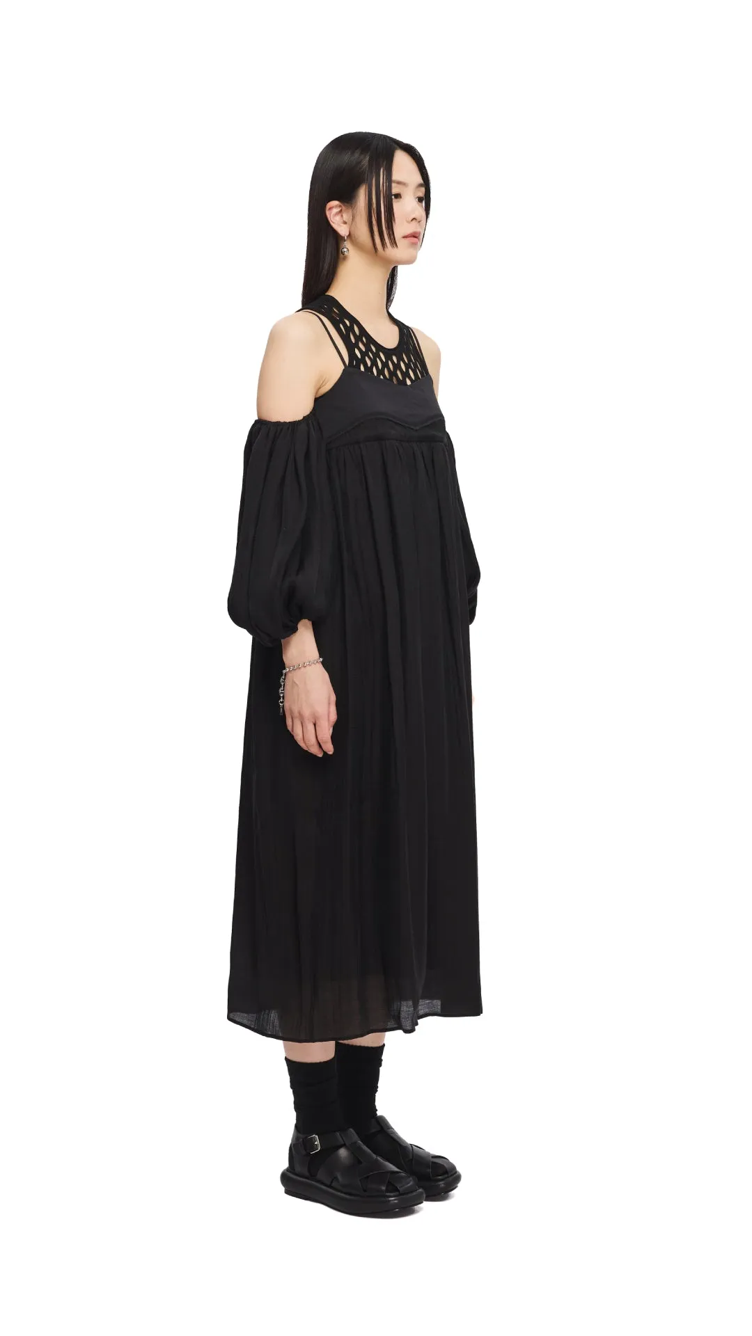 Cold Shoulder Dress Reinforced Knees Stretch Fit