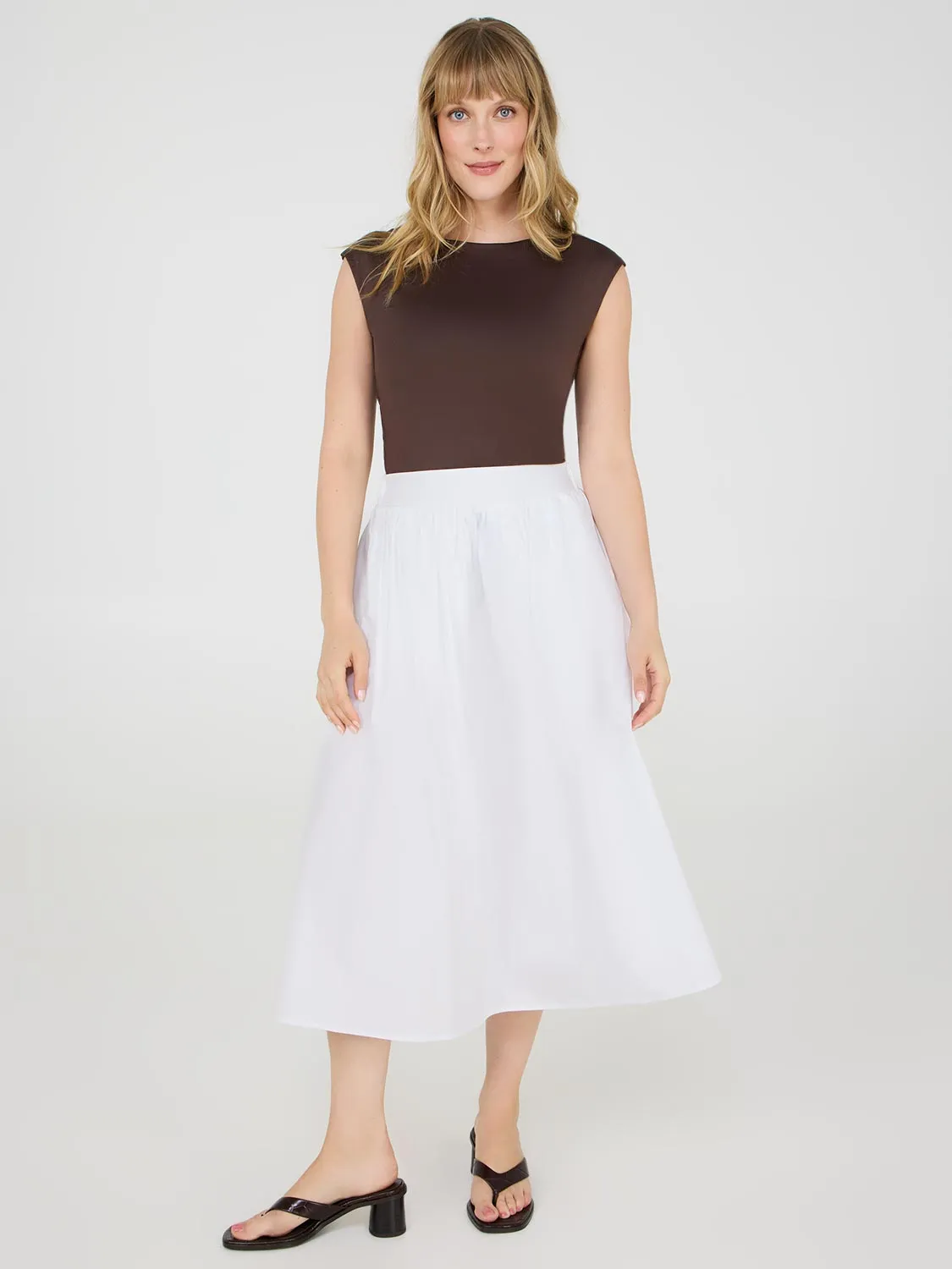 Cotton Poplin Midi Skirt With Pockets Tear Resistant
