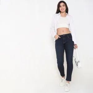 Skinny Fit Solid Mid Rise Jeans Chic Edge SnagResistant Weave