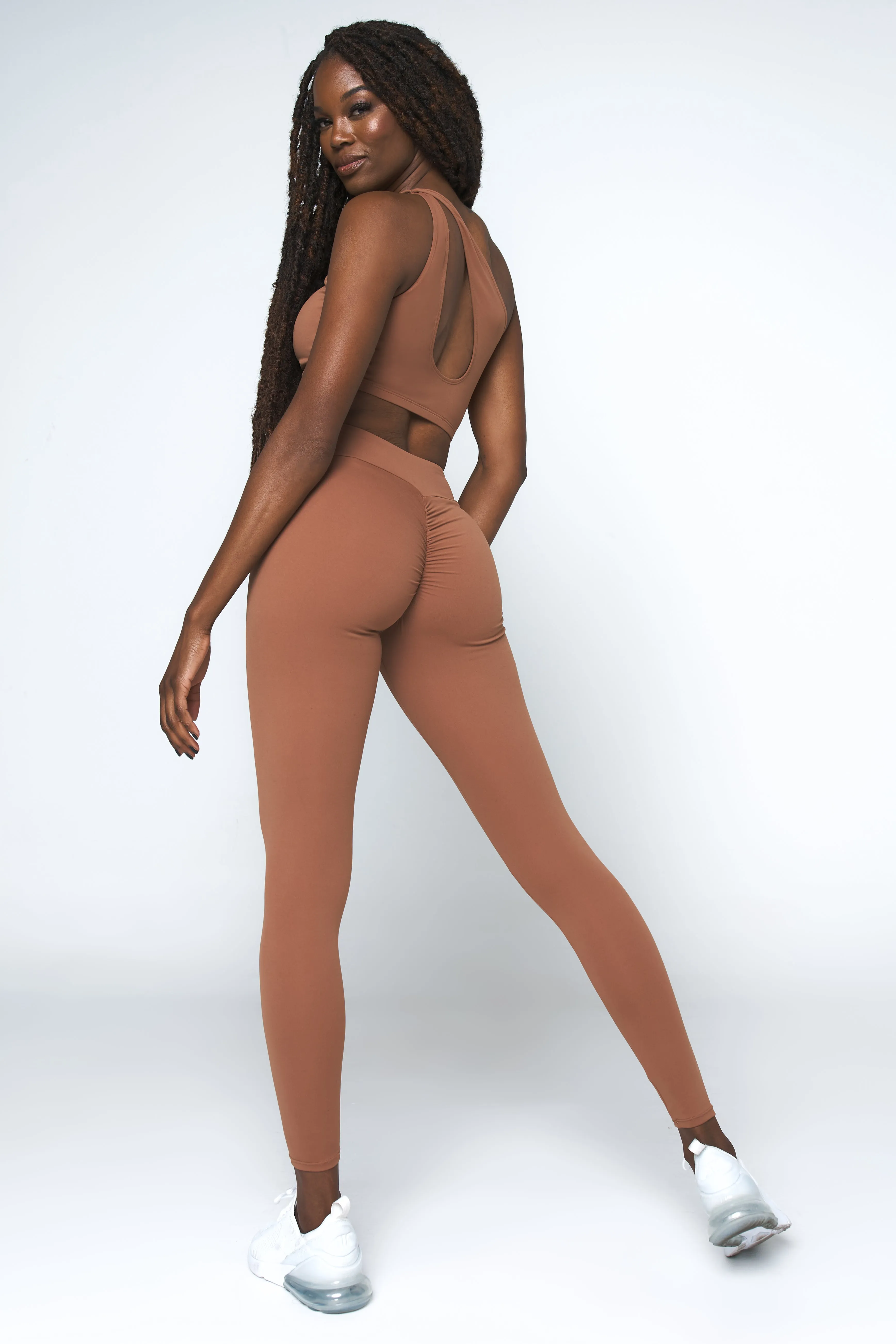 Party Guest AntiBacterialTextile Mocha High Waist Scrunch Legging