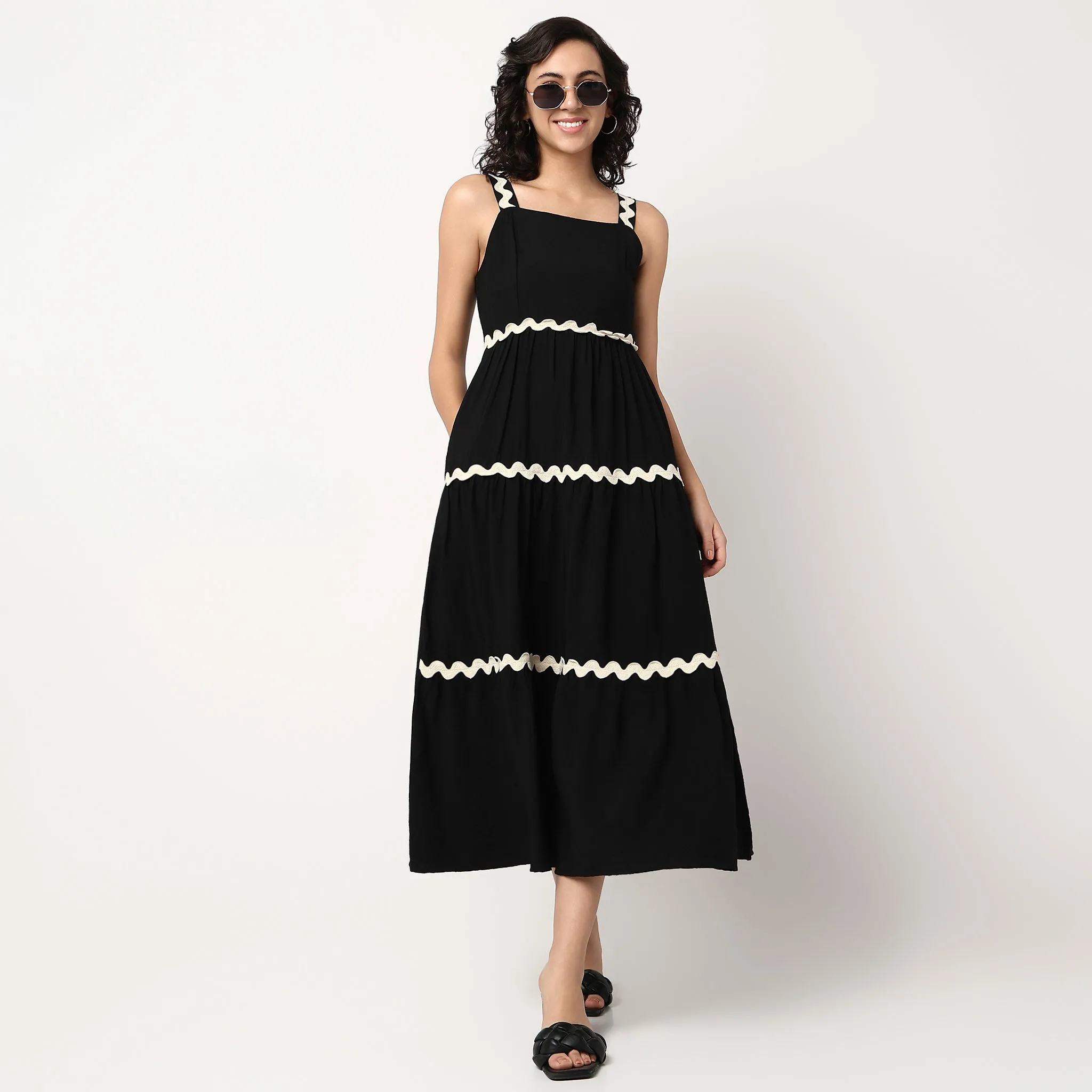 Woven Strapy Flared Dress EcoFriendlyDyeProcess FlexibleMaterial