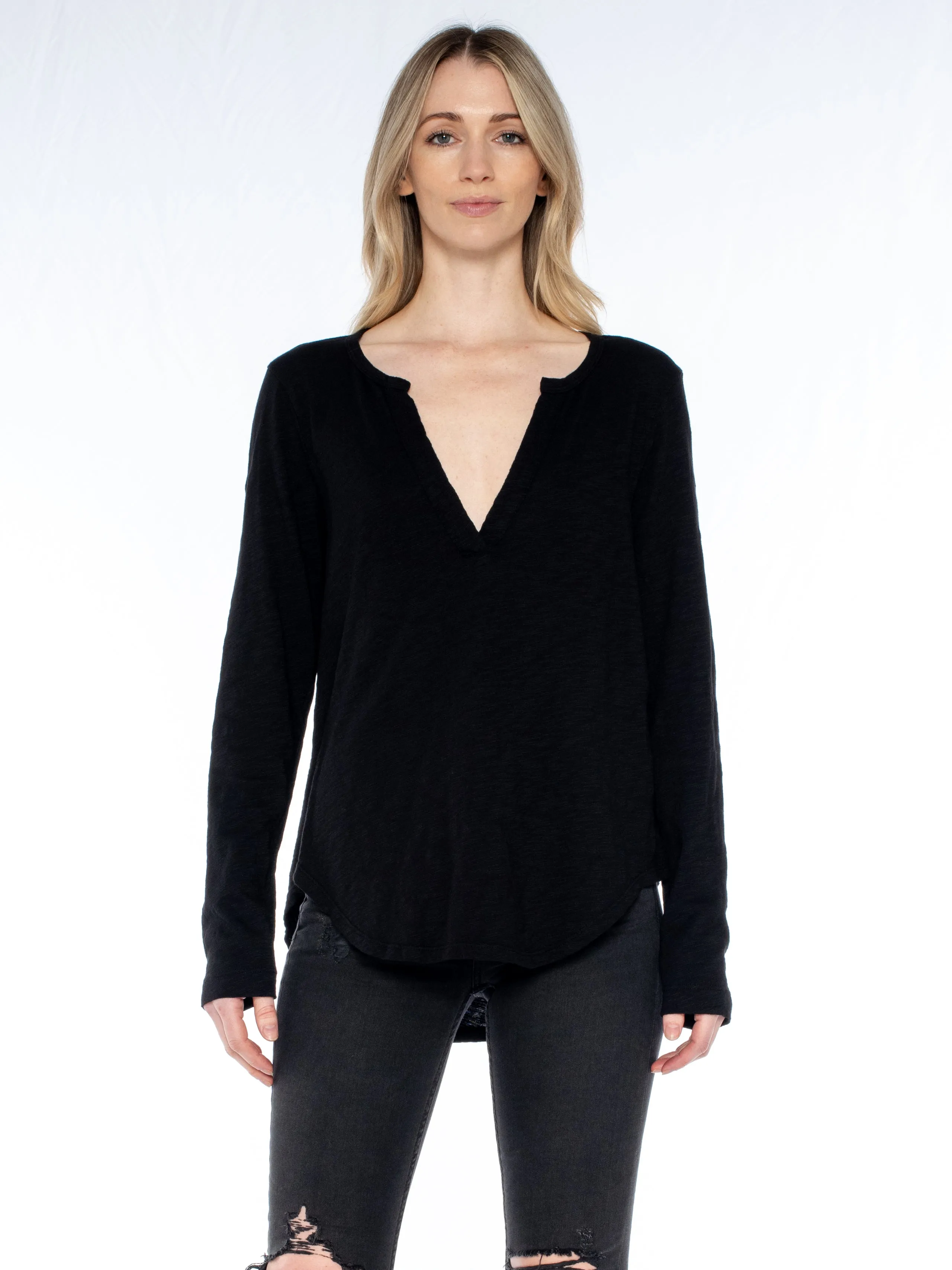 SeamFreeEngineering Mind Ease Split Neck L/S Shirttail Tee