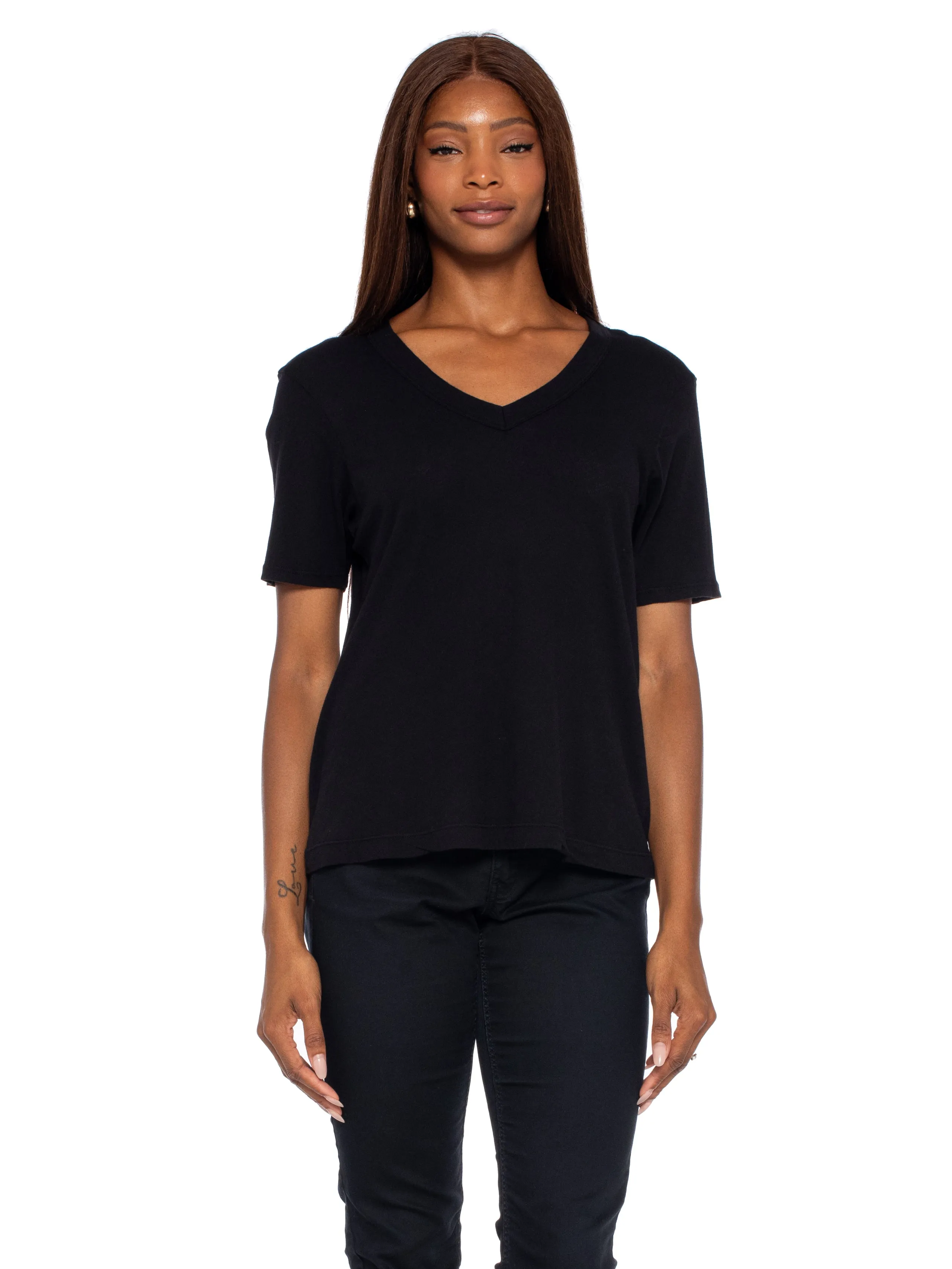 High V-Neck Slim Elbow Sleeve Brunch Fit Thick Fiber