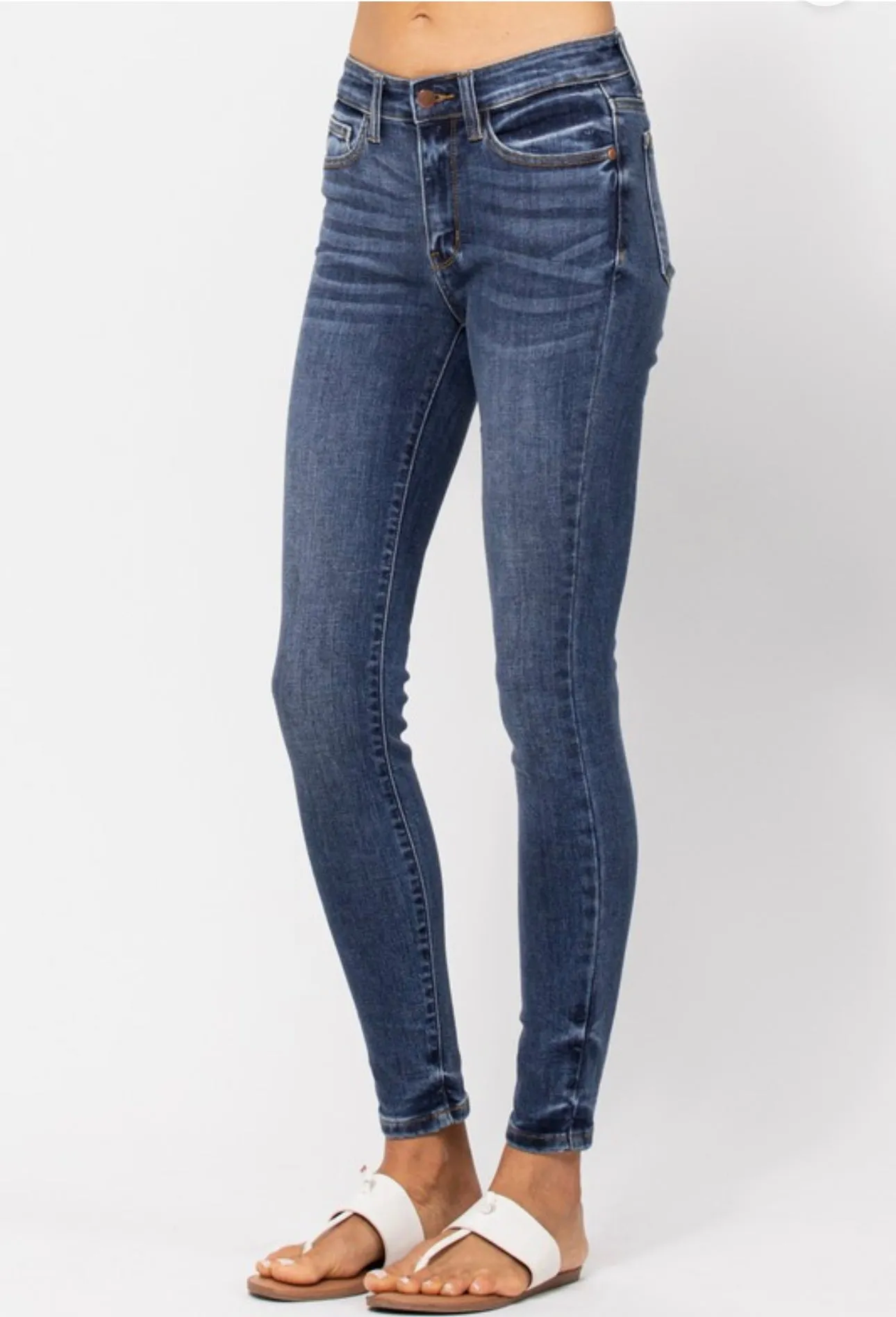 Judy Blue Mid Rise Hand Sand Skinny Jean NonRestrictiveFit