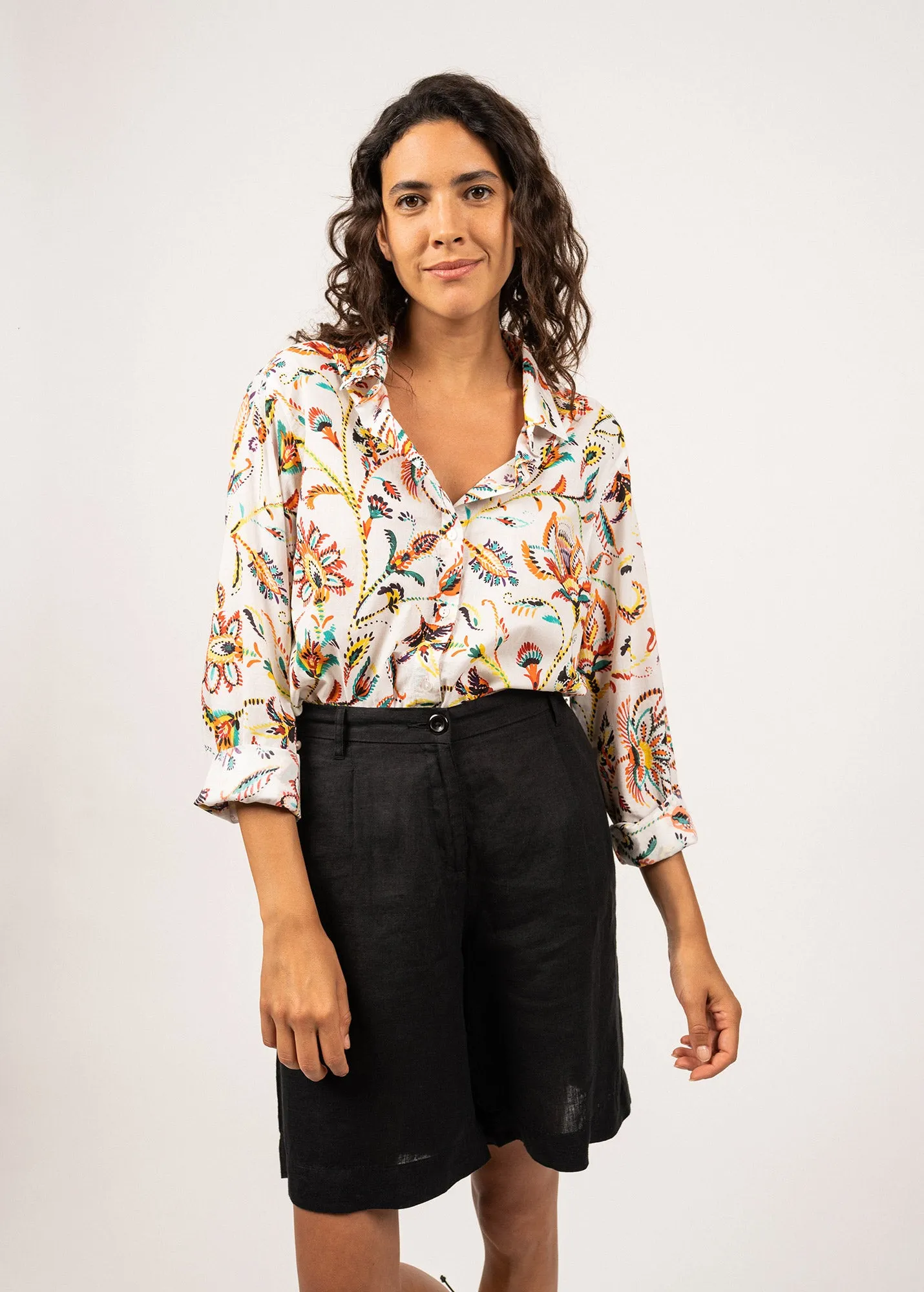 MARION - Printed Shirt With Long Sleeves | 100% Cotton (SUMMER IVORY) Flexible Material Eco Core