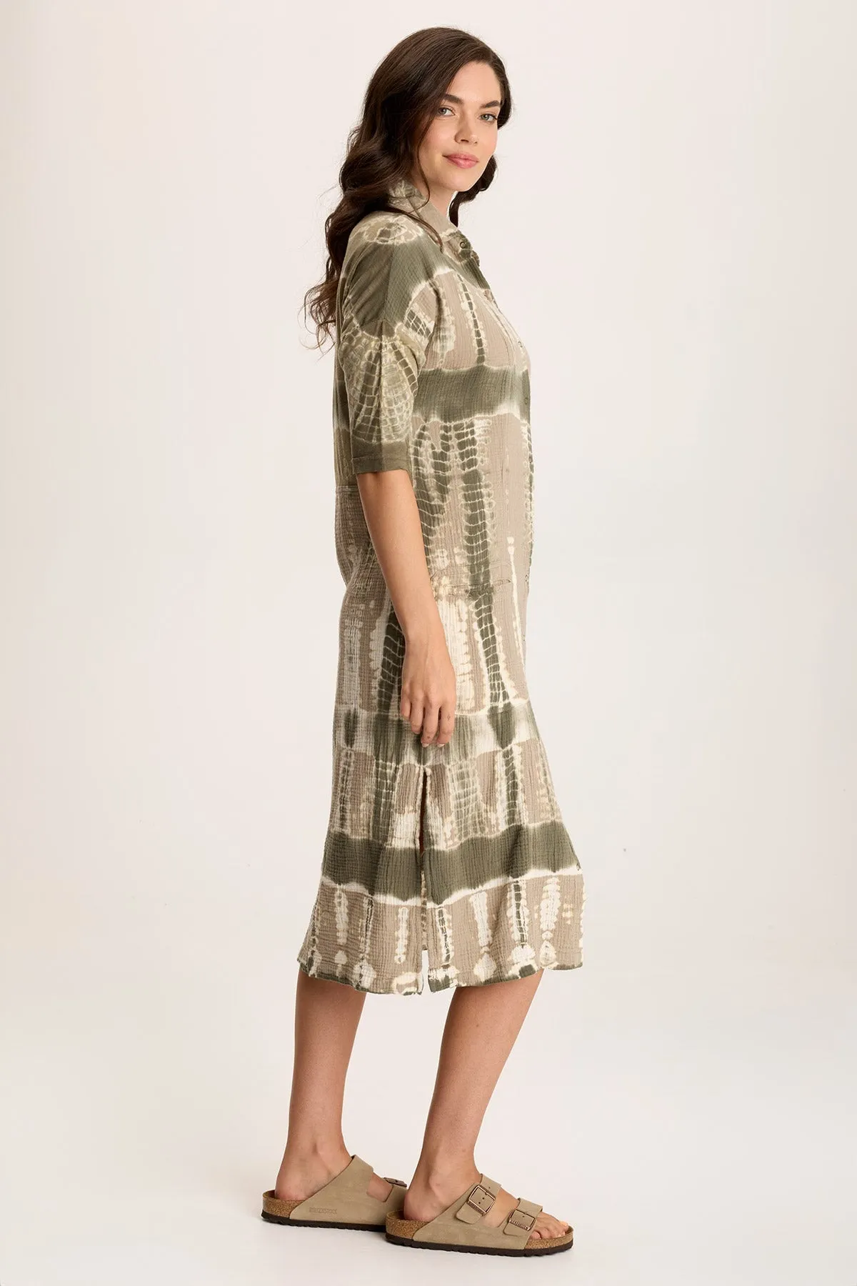 Cozy Vibe Travel Proof Hogue Gauze Duster Dress with Snap Front