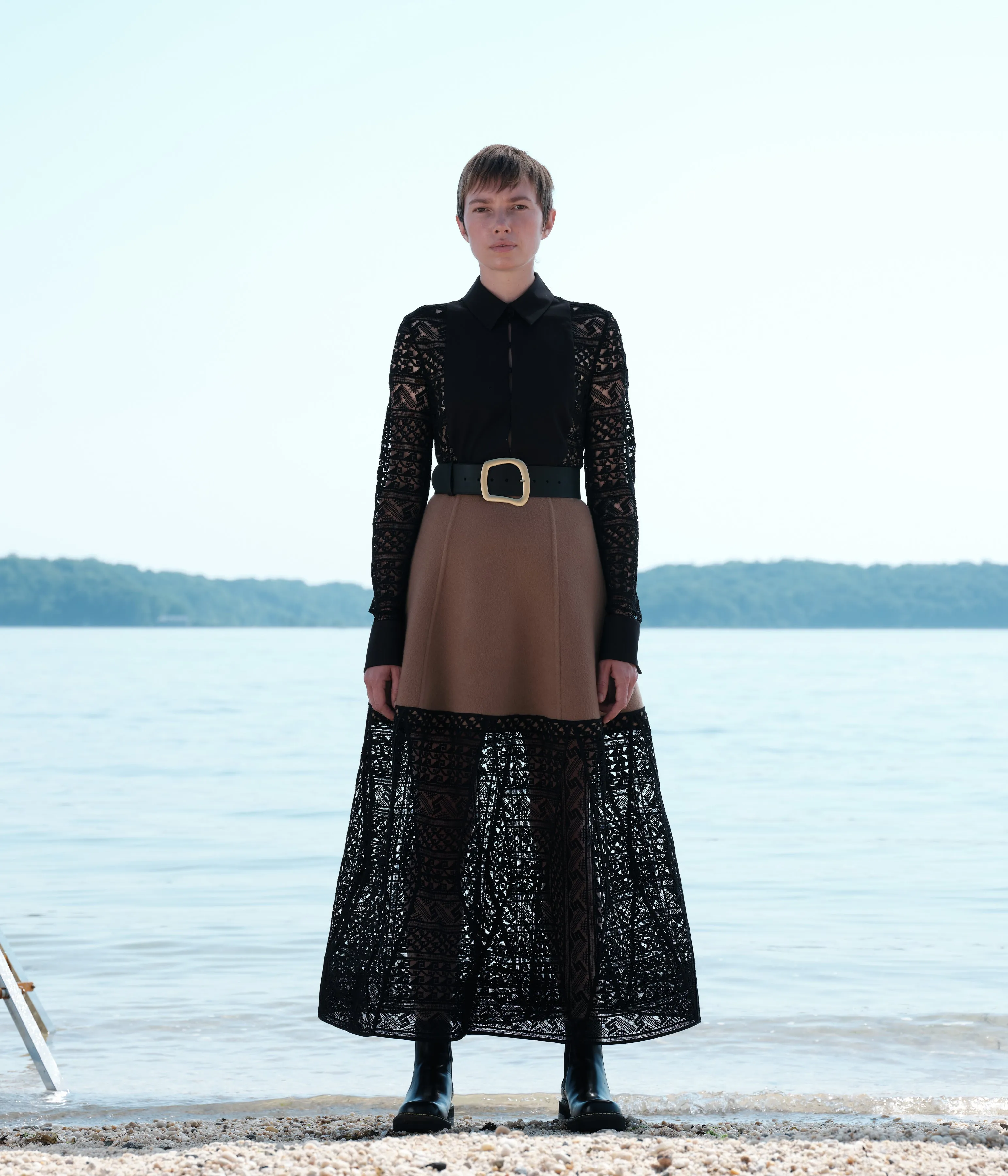 Photo Fit Breathable Material Sorvino Lace Midi Skirt in Camel Double-Face Recycled Cashmere