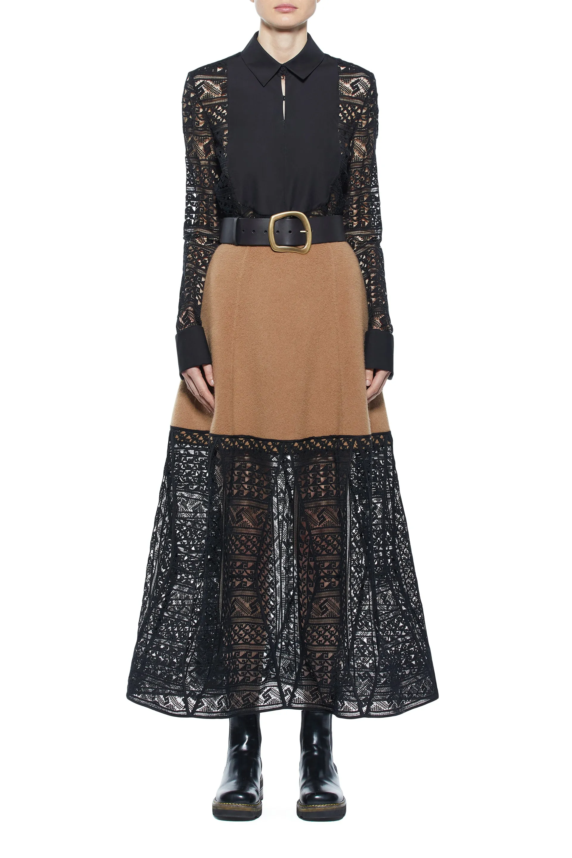 Adjustable Waist Stylish Choice Sorvino Lace Midi Skirt in Camel Double-Face Recycled Cashmere