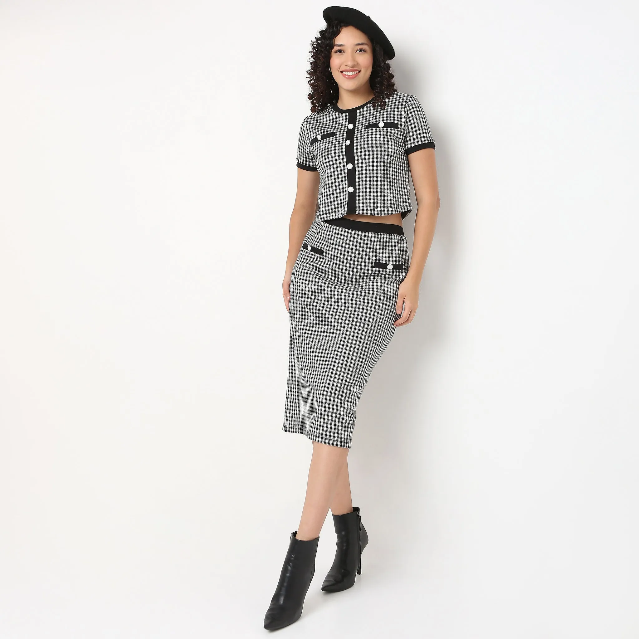 Slim Fit Skirt With Checkered Print Opaque Core