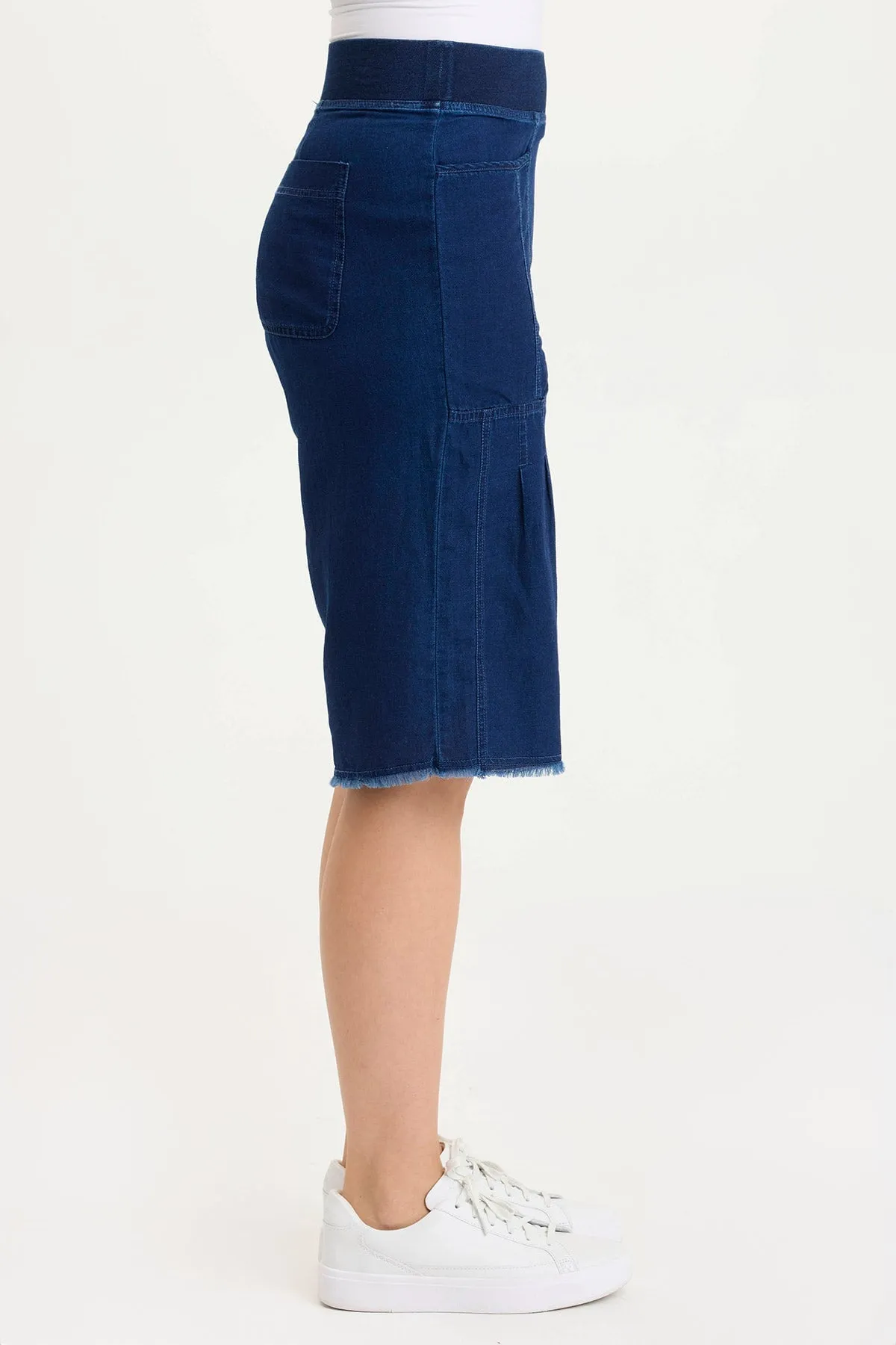 Flatlock stitching Themia Indigo Twill Pull-On Bermuda Short