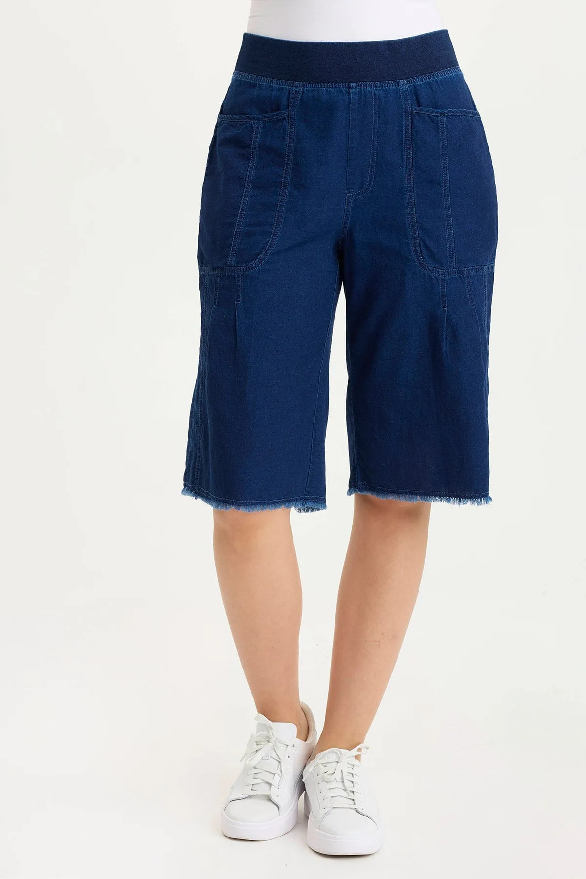 Themia Indigo Twill Pull-On Bermuda Short AntiPilling Finish OdorControlClothing