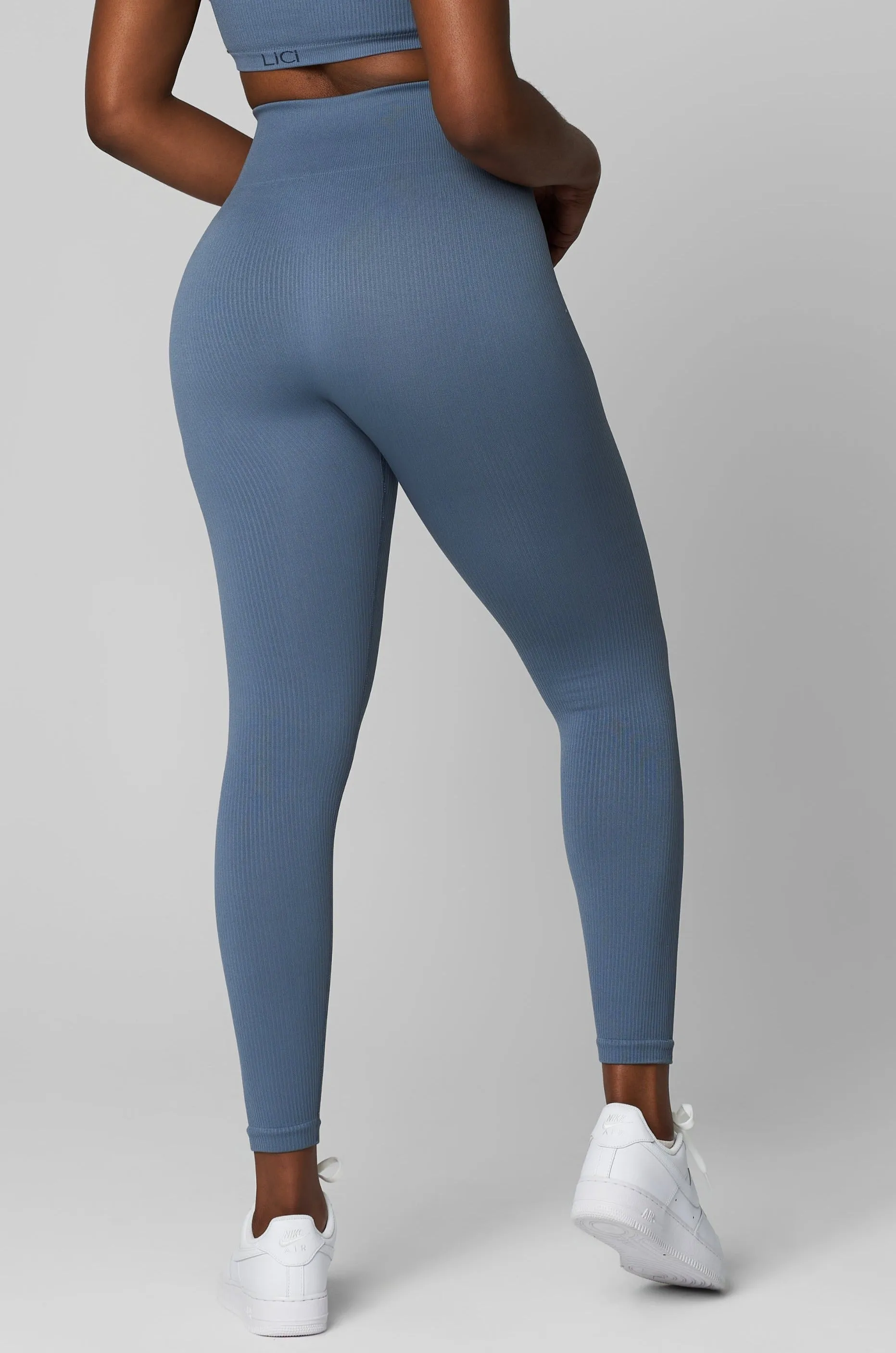 Dusty Blue Seamless Ribbed Legging Vented Panels Star Soul