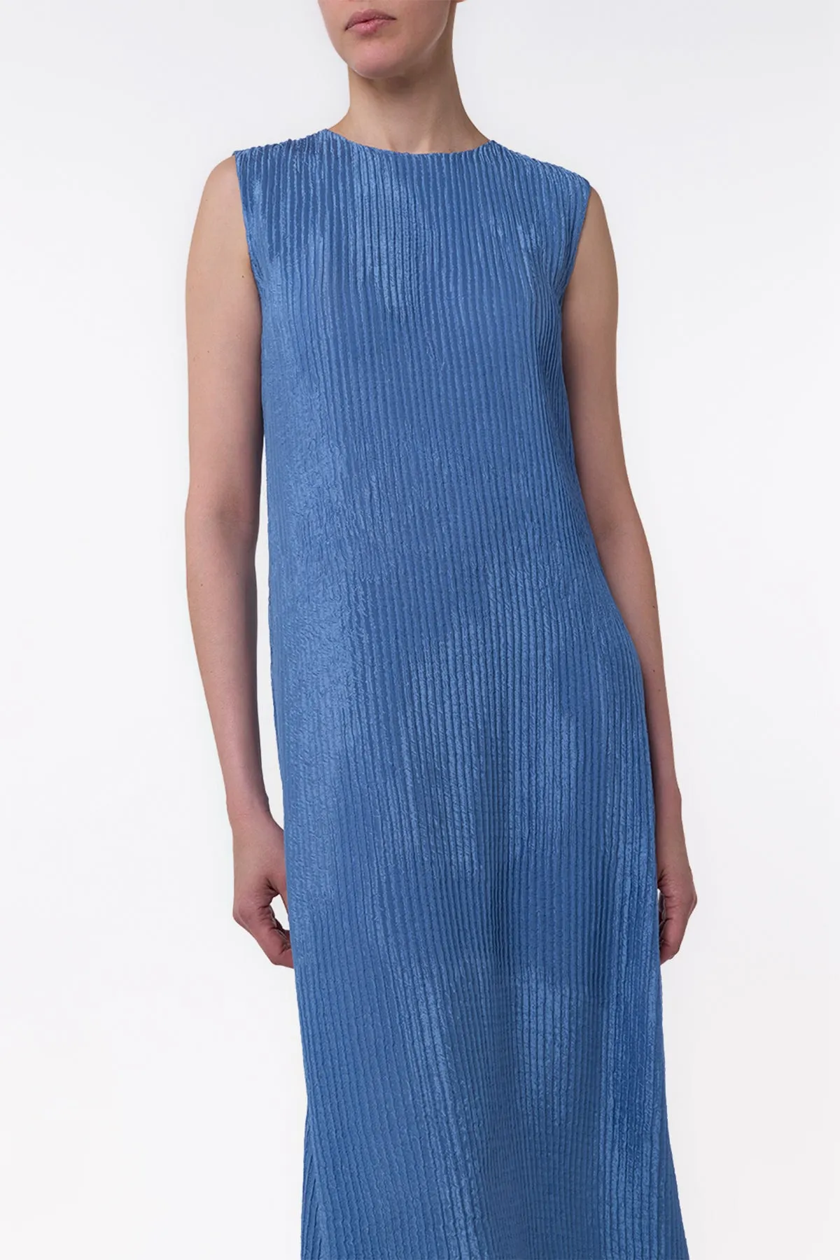 Carling Maxi Dress in Sky Plisse Silk Comfort waistband