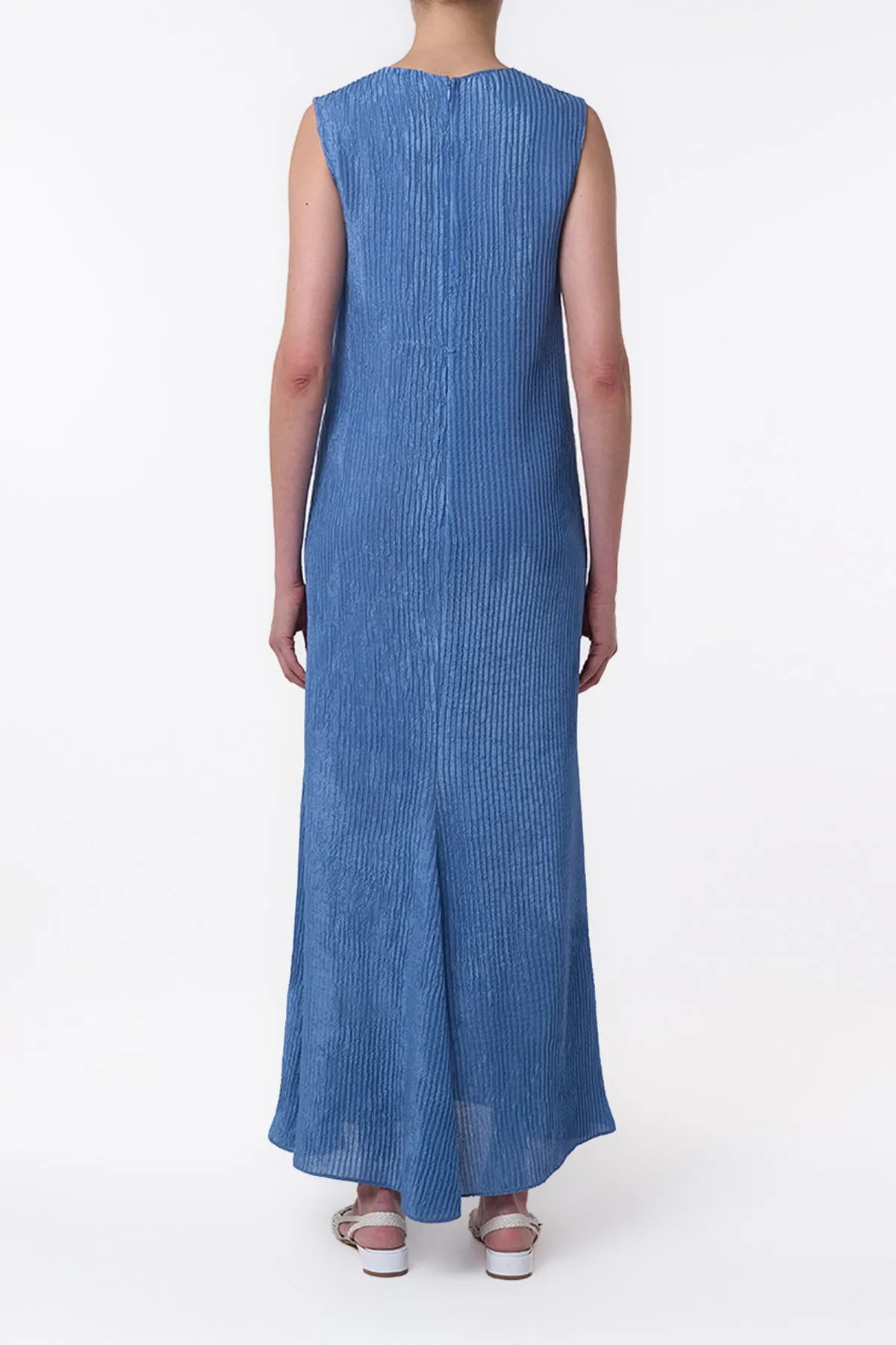 Carling Maxi Dress in Sky Plisse Silk WrinkleResistantCloth Trust Glow