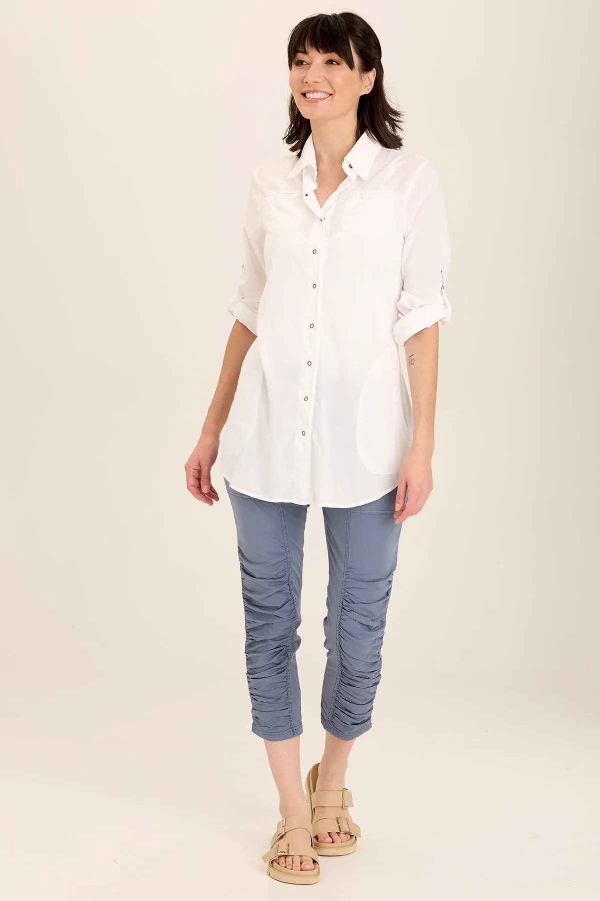 Reporter Soft Voile Button-Down Blouse Open Heart HiddenZipperClosure