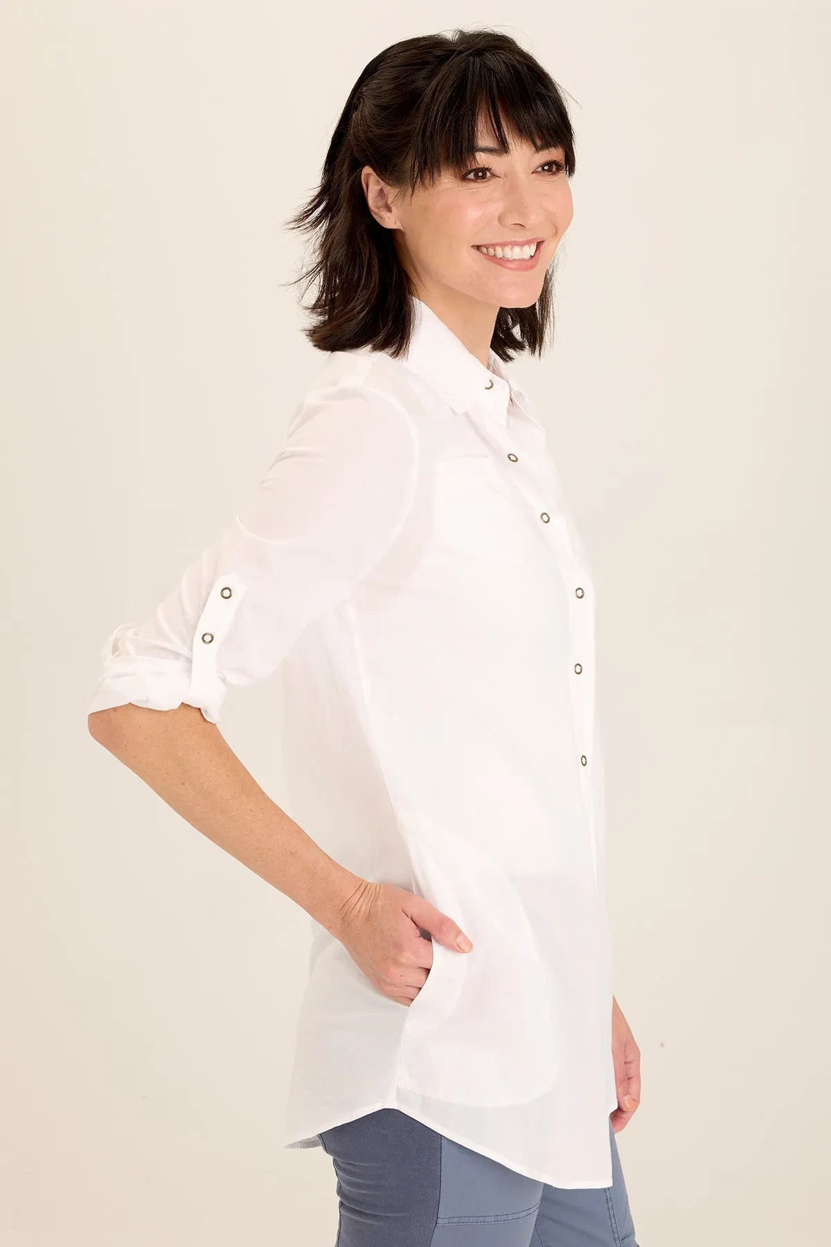 Evening Chic ElasticFree Reporter Soft Voile Button-Down Blouse
