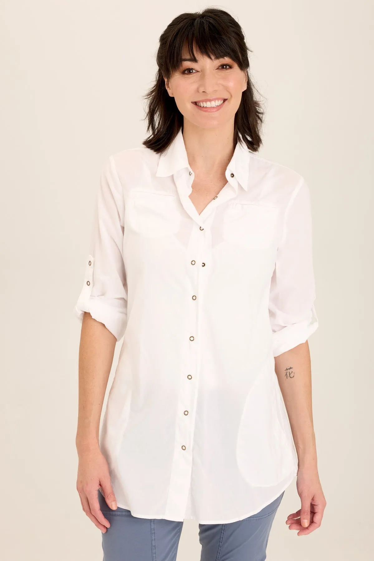 Reporter Soft Voile Button-Down Blouse ComfortWaistband