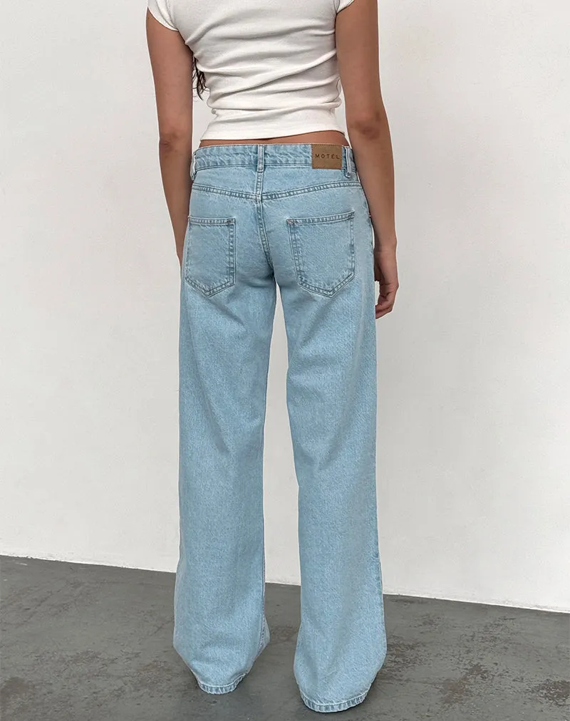 Lightweight Construction Low Rise Parallel Jeans in Light Wash Blue