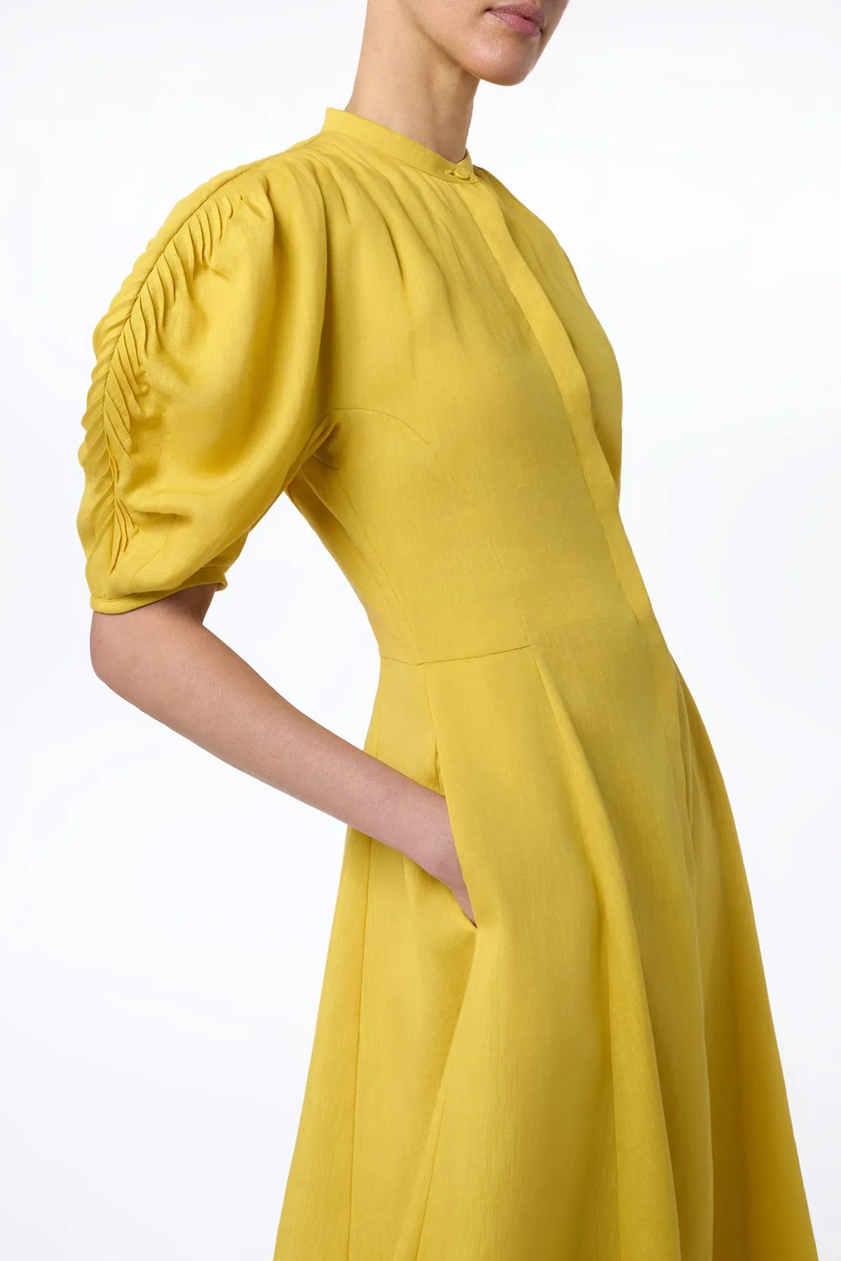 Tropical Glow Digital Core Arabella Shirtdress in Goldenrod Aloe Linen