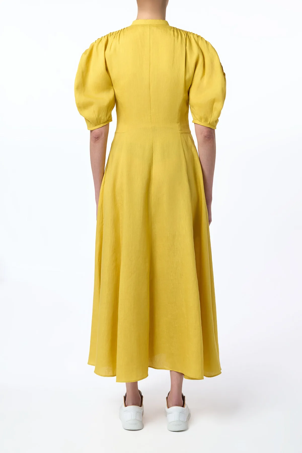 Arabella Shirtdress in Goldenrod Aloe Linen Zen Glow