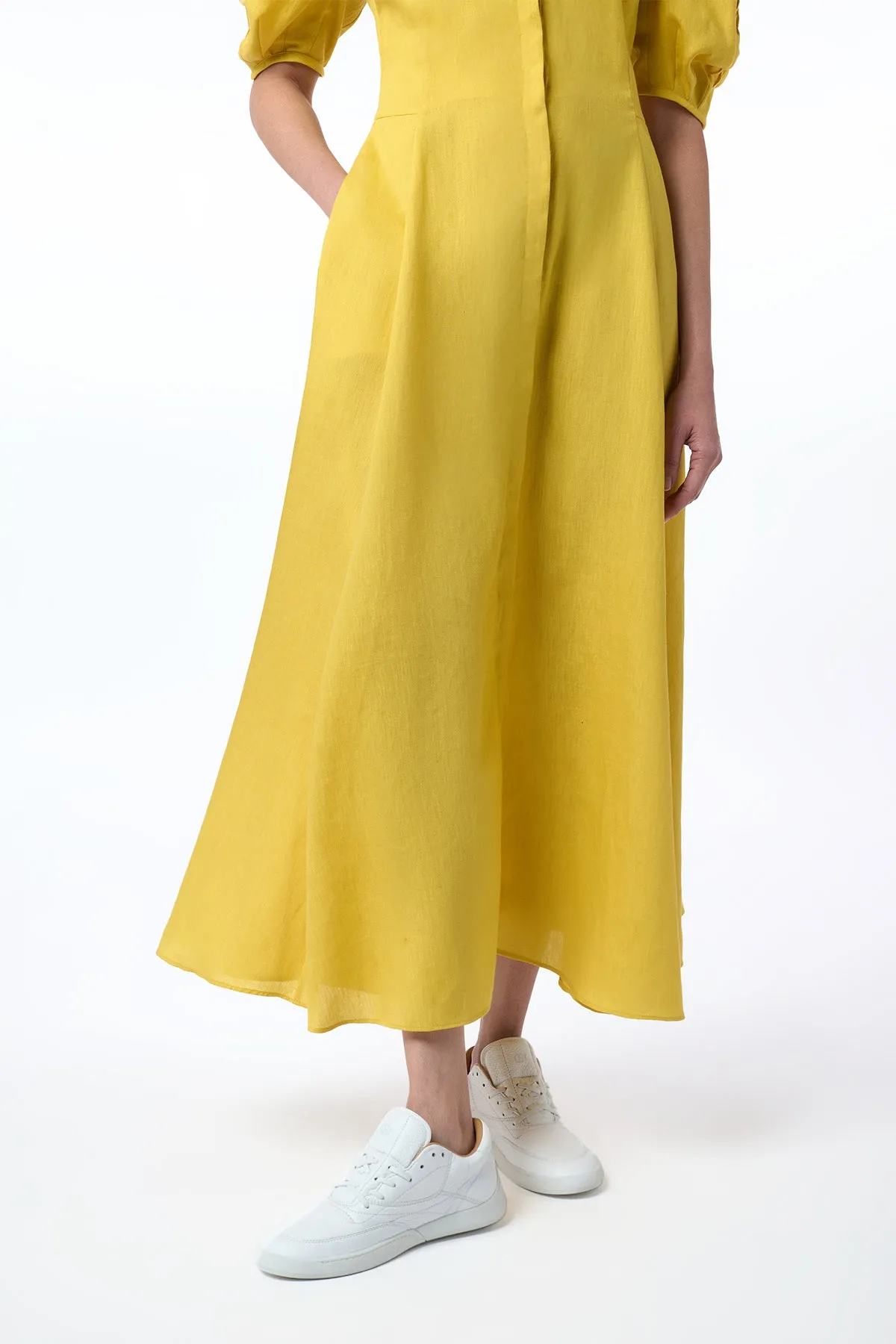 Arabella Shirtdress in Goldenrod Aloe Linen City Soul