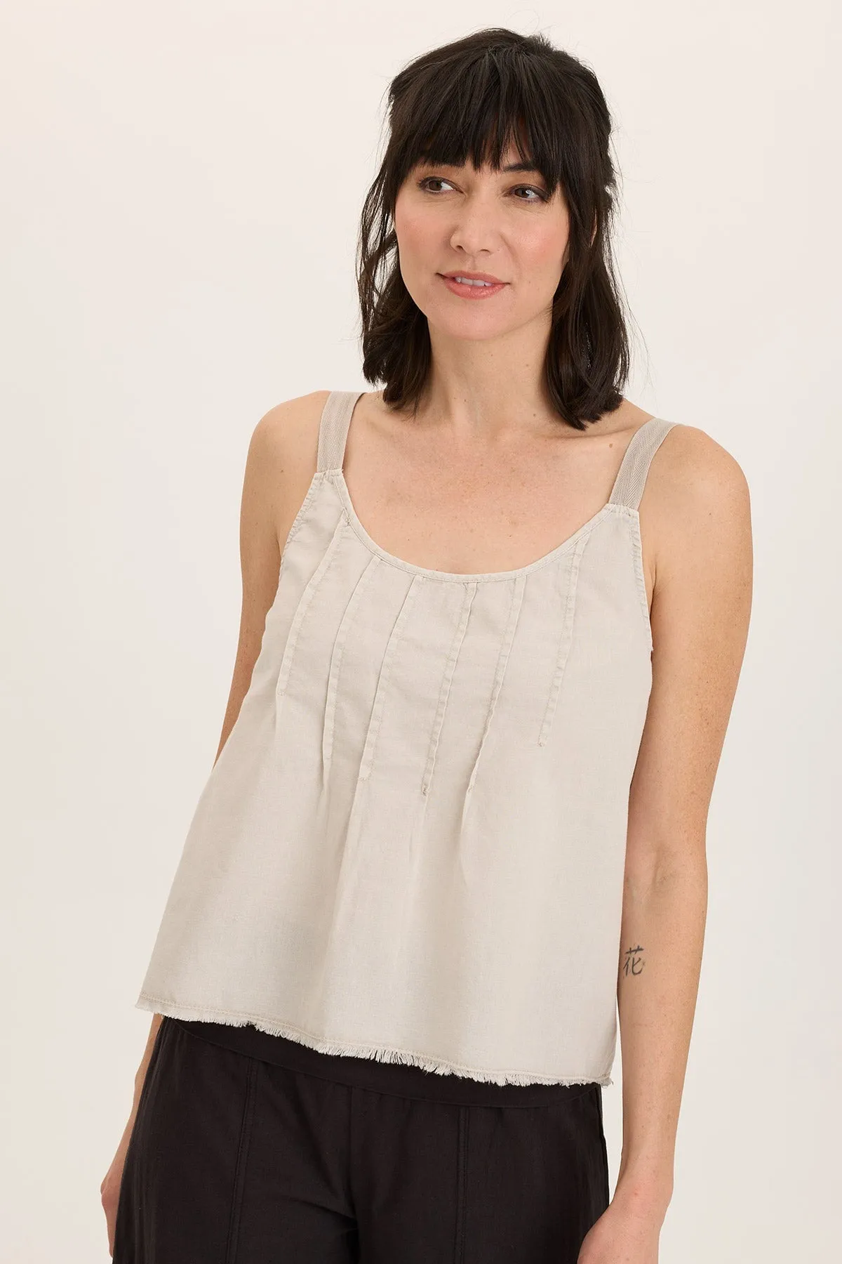 HighDensity Weave DoubleLayered Structure Shawnie Linen Billowy Pintuck Tank