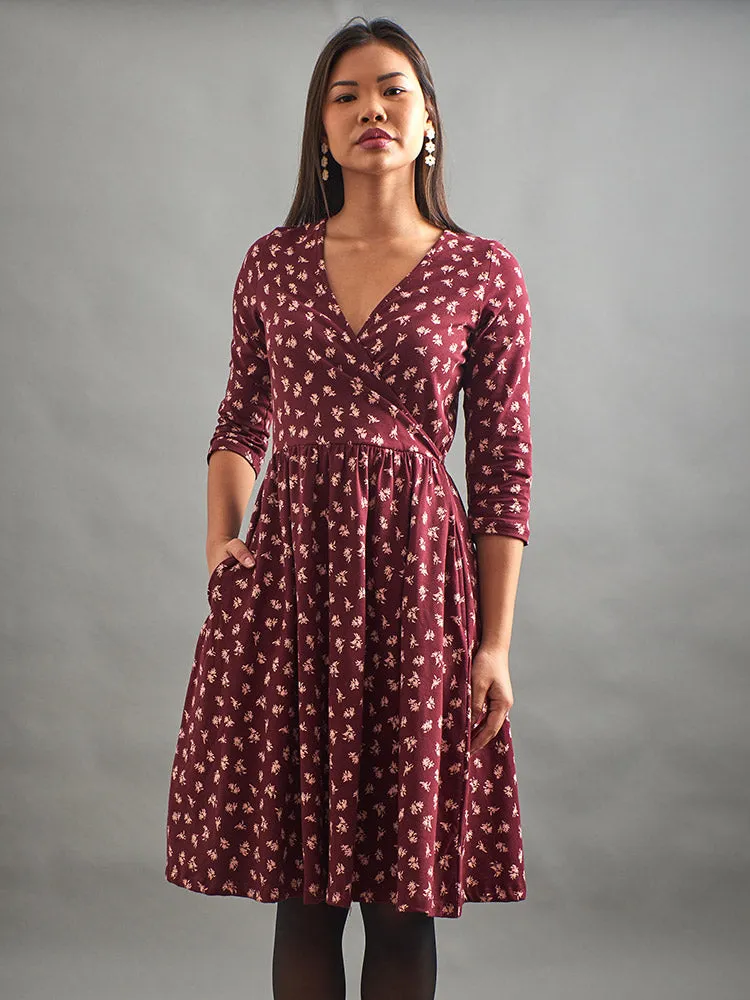Stage Soul Callie 3/4 Sleeve Wrap Dress - Burgundy Bouquet