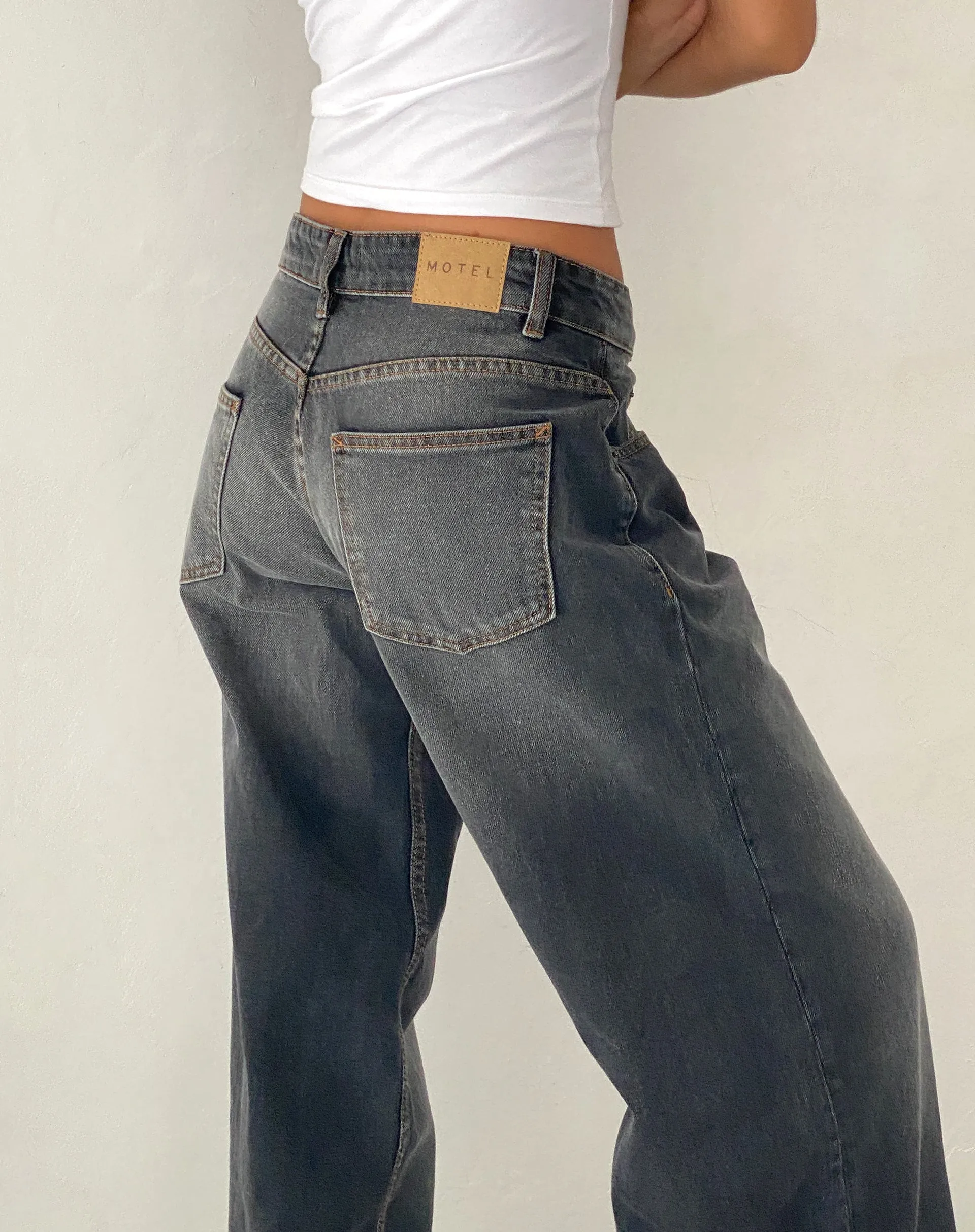Sheer Glow Roomy Extra Wide Low Rise Jeans in Grey Used Bleach
