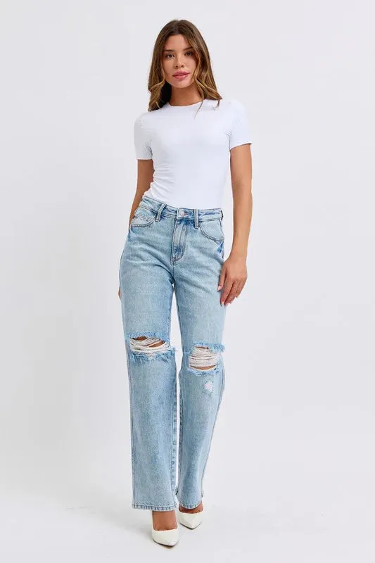 Judy Blue High Waist Magic Destroy 90's Straight Jeans Athleisure Cool AntiStatic Treatment