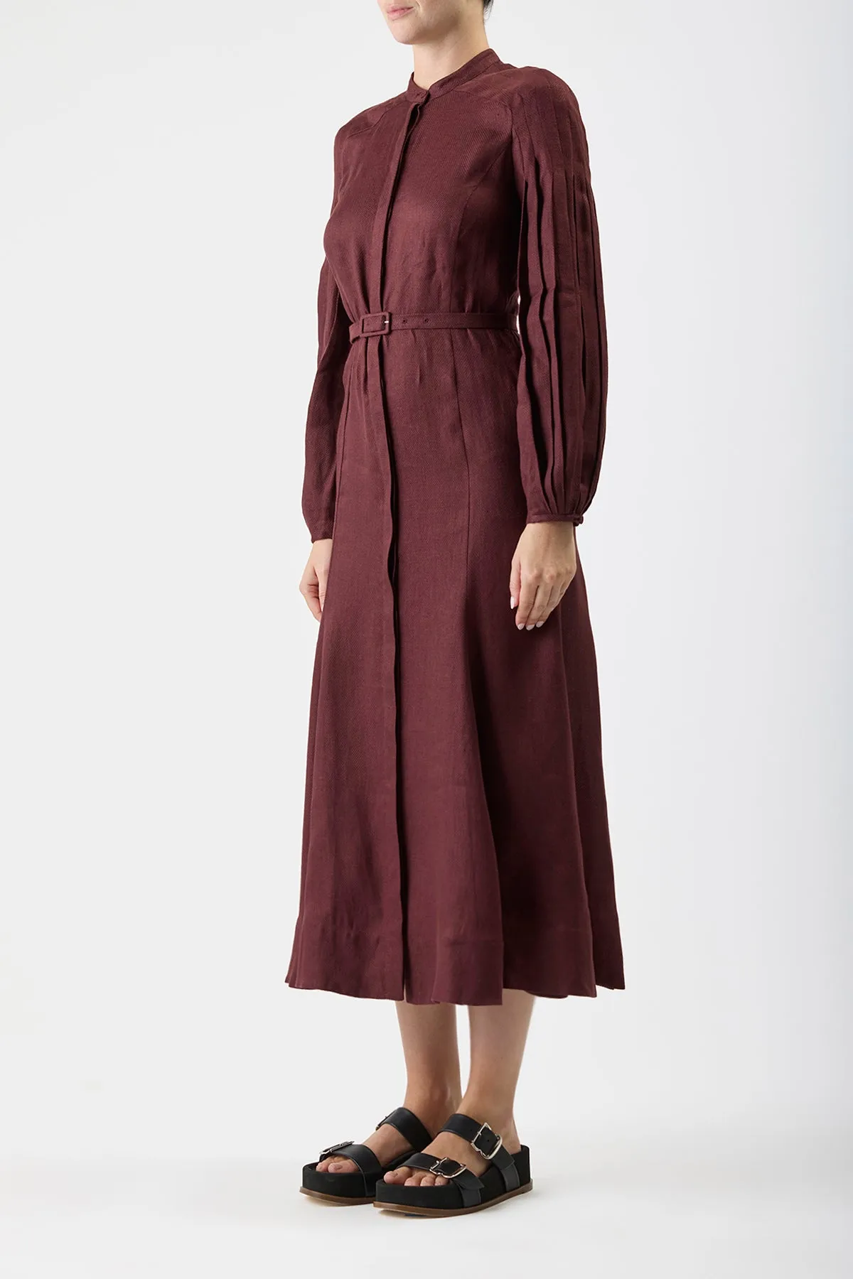 Lydia Maxi Dress with Slip in Deep Bordeaux Linen Smart Casual