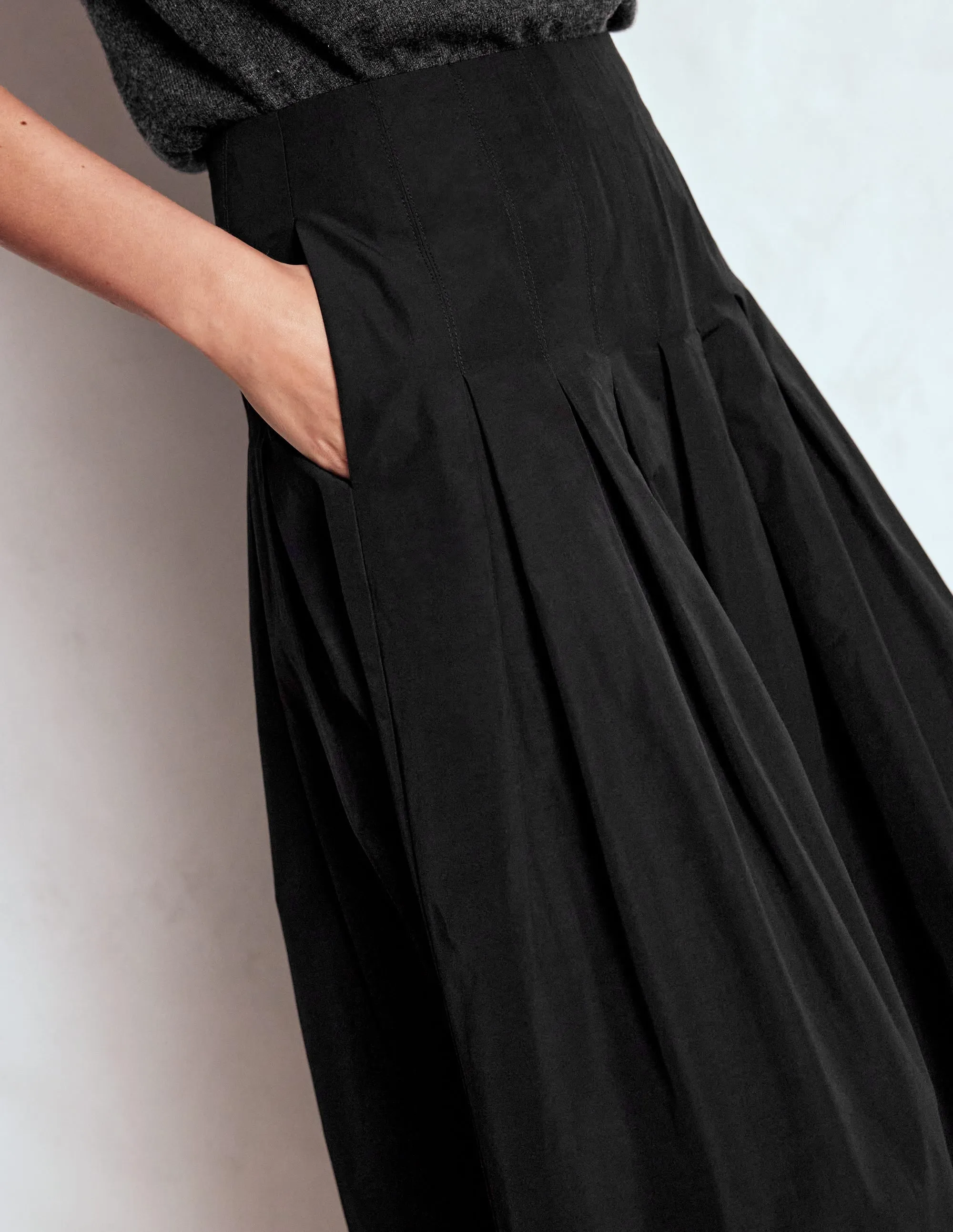 Valentina Taffeta Midi Skirt-Black Drawstring closure Affordable Fashion
