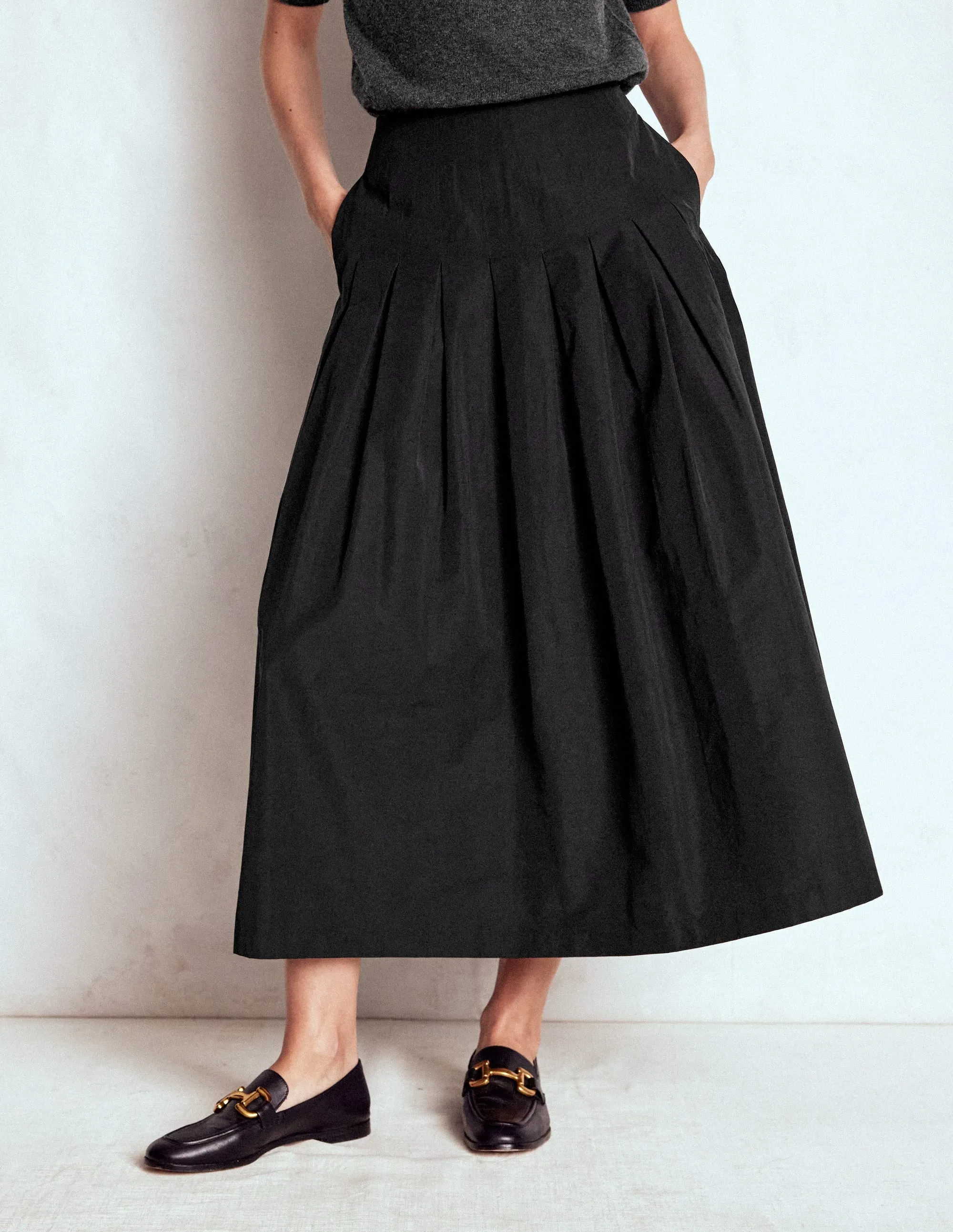 Affordable Fashion Valentina Taffeta Midi Skirt-Black