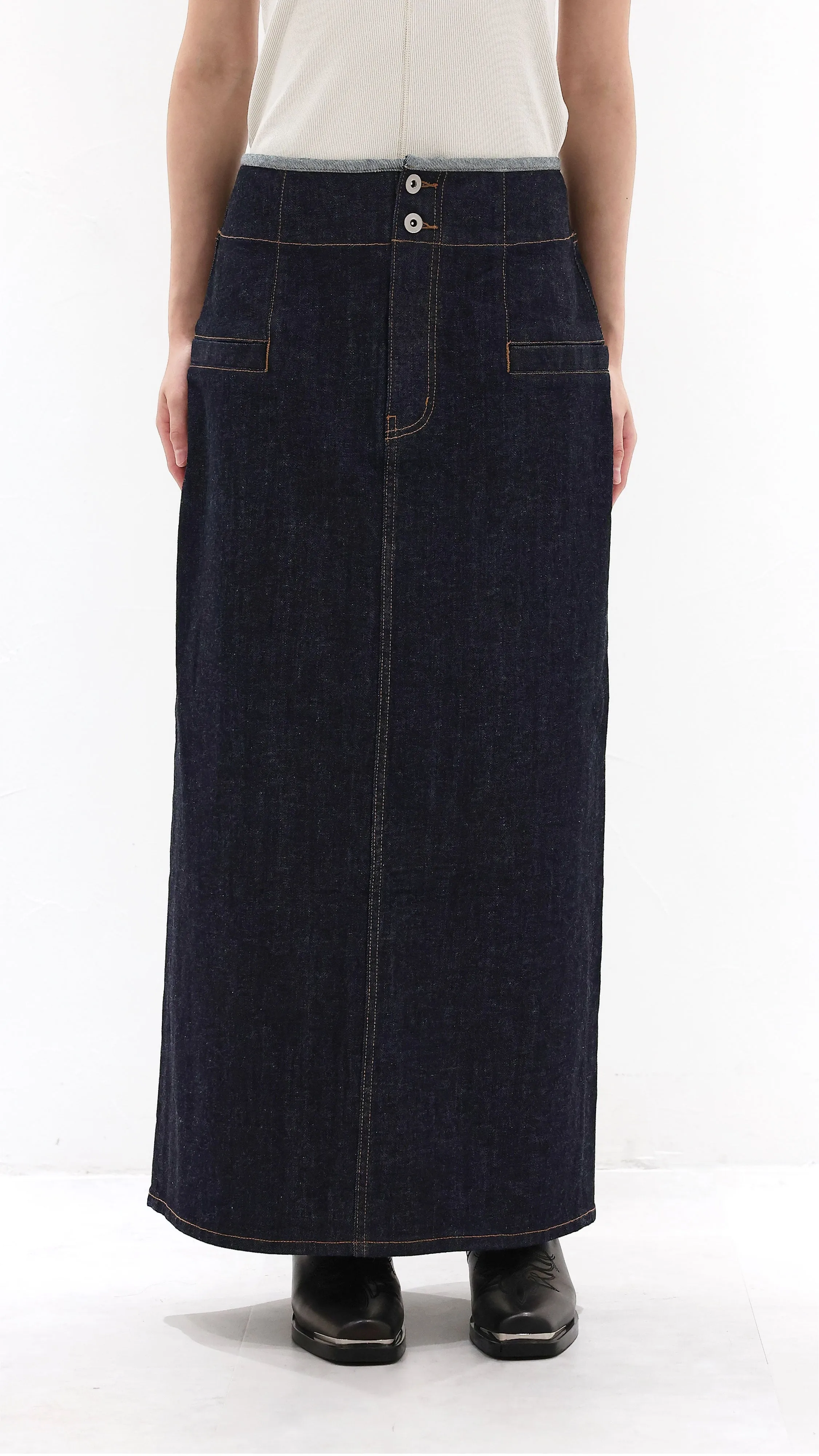 Metallic Finish Denim Skirt