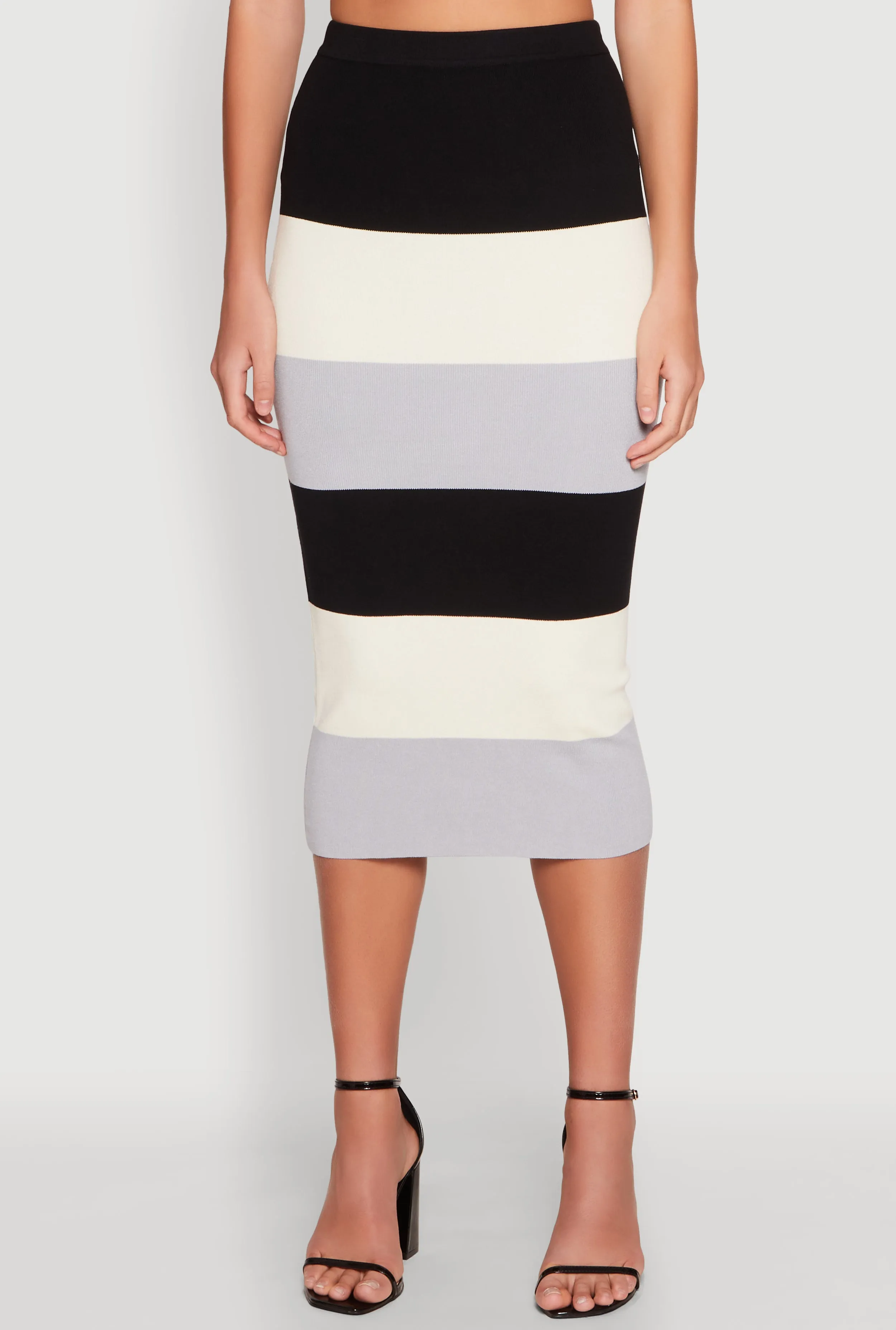 Color Block Knit Midi Skirt Minimal Look Sleek Outfit