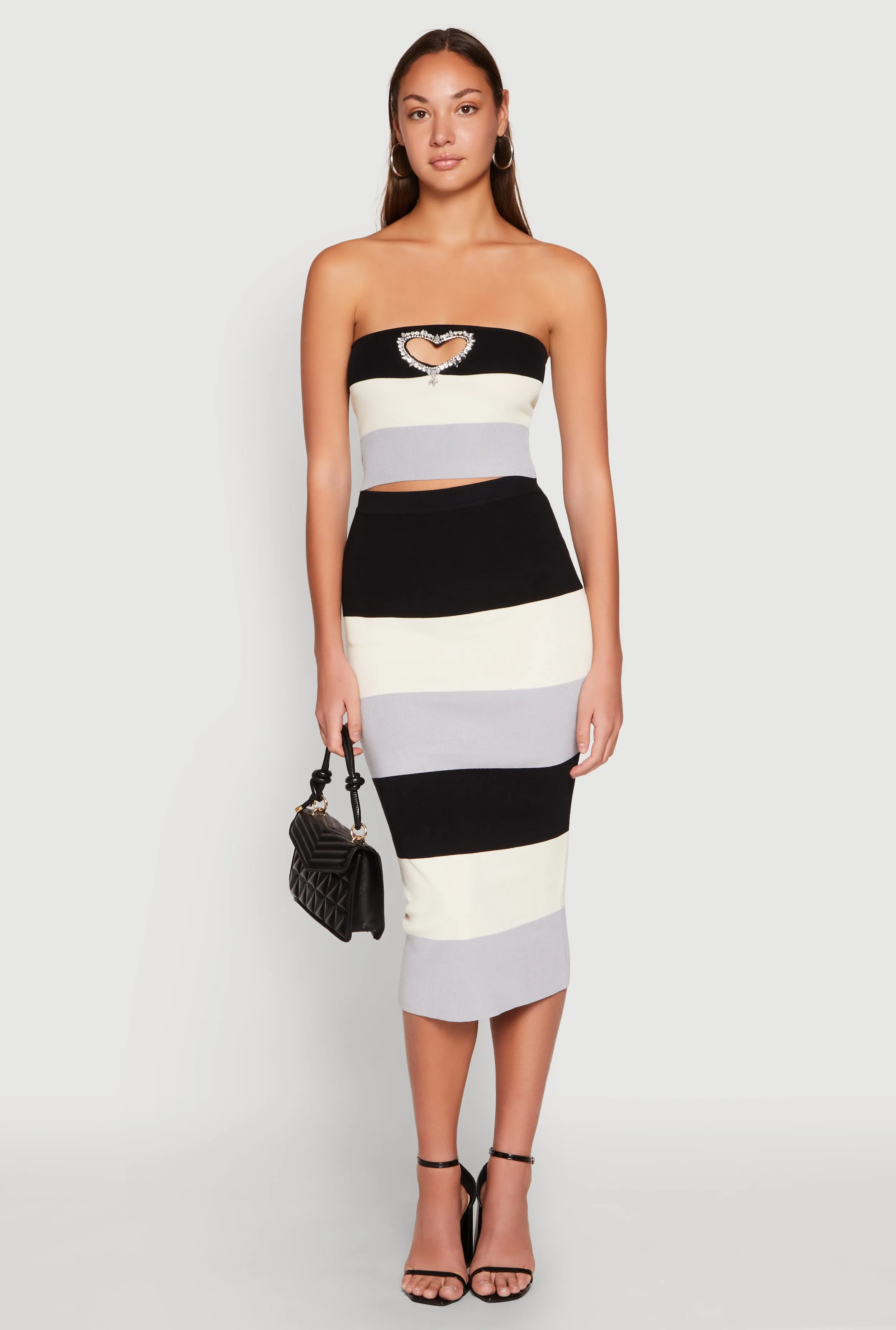 Color Block Knit Midi Skirt Minimal Style Figure Flattering