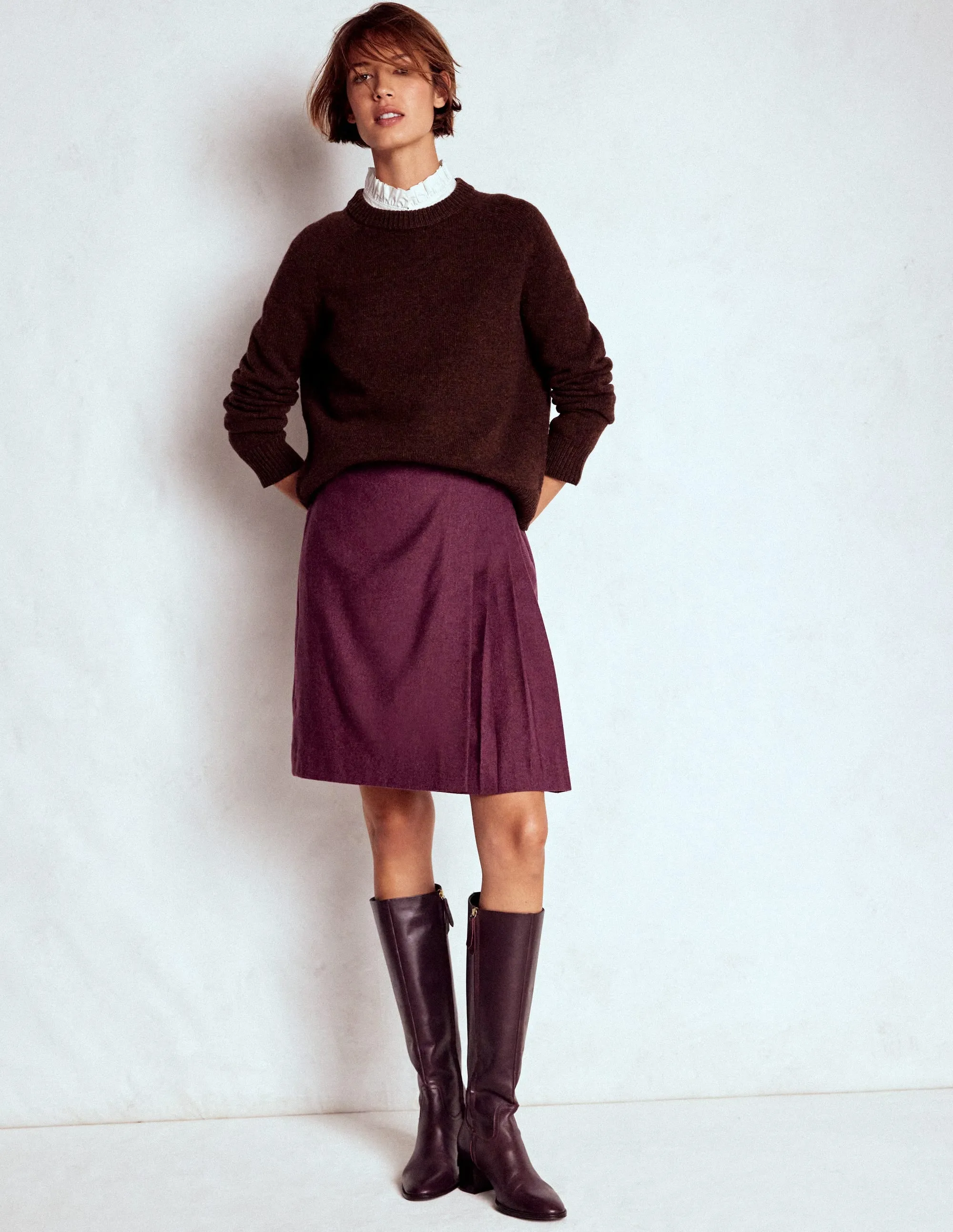 All Day Look Helen Wool Kilt Skirt-Purple Herringbone